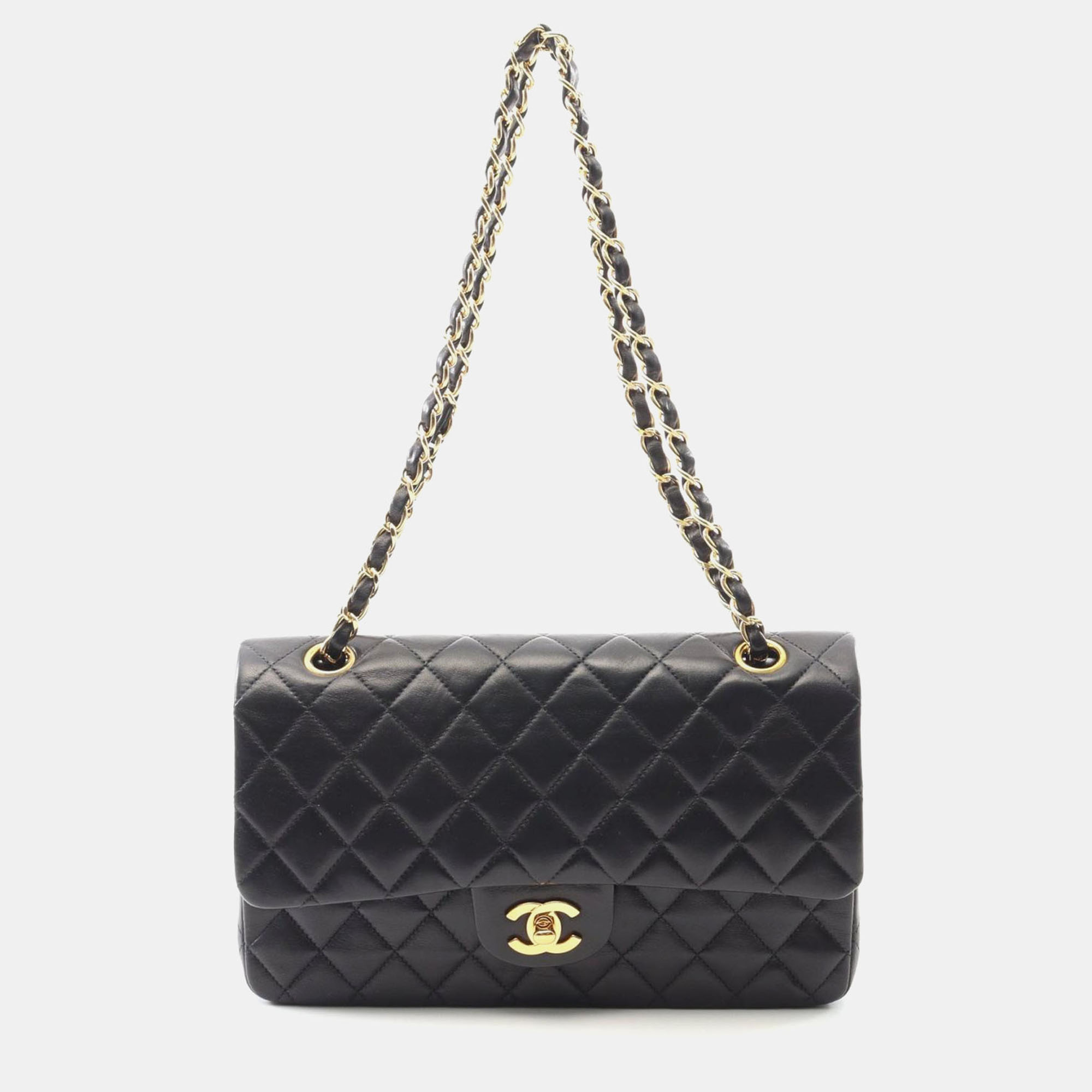 

Chanel Matelasse Double Flap Chain Shoulder Bag Lambskin Black Ghw