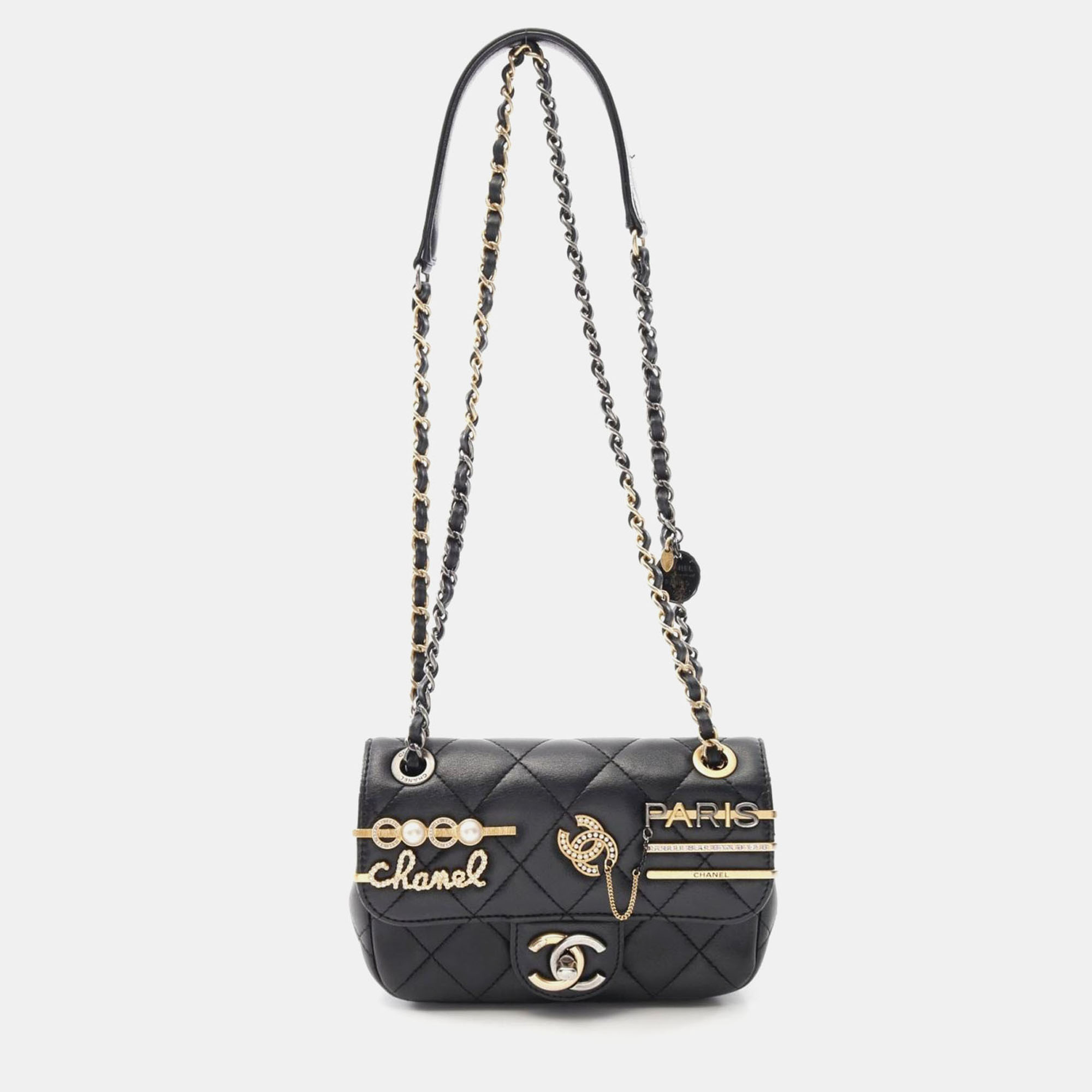

Chanel Matelasse Chain Shoulder Bag Lamb Sheep Leather Black