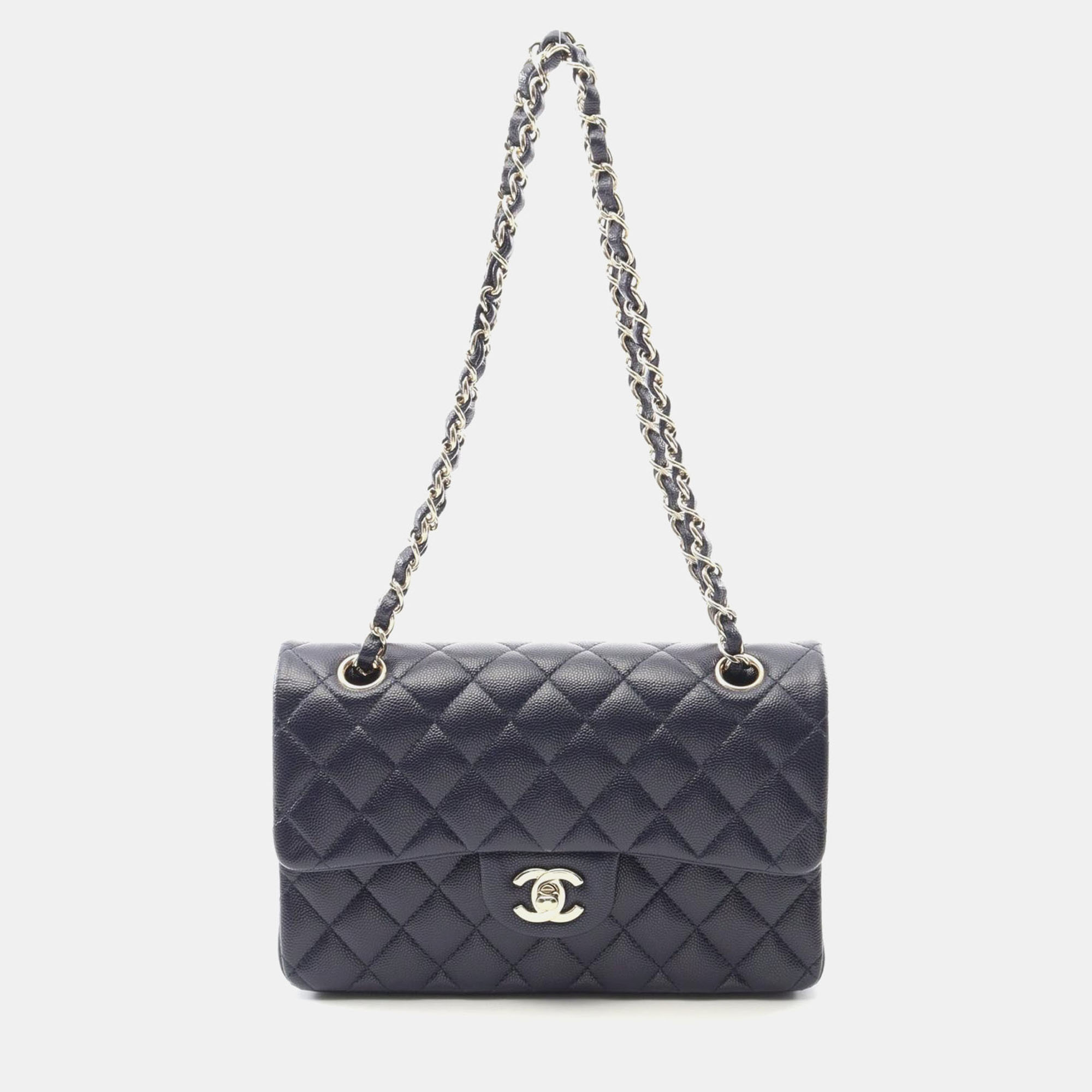 

Chanel Matelasse W Flap Chain Shoulder Bag Leather Navy Ghw Cc, Navy blue