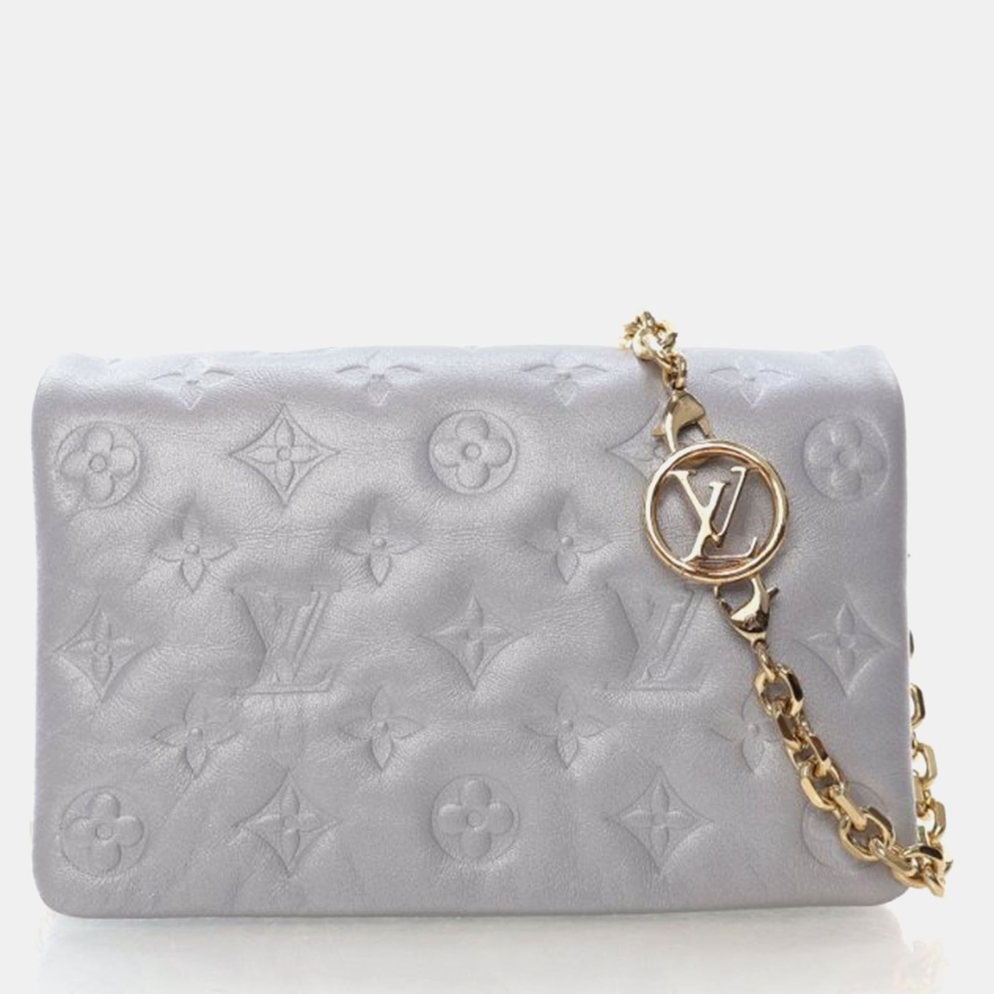 

Louis Vuitton Monogram Embossed Lambskin Coussin Pochette, Silver
