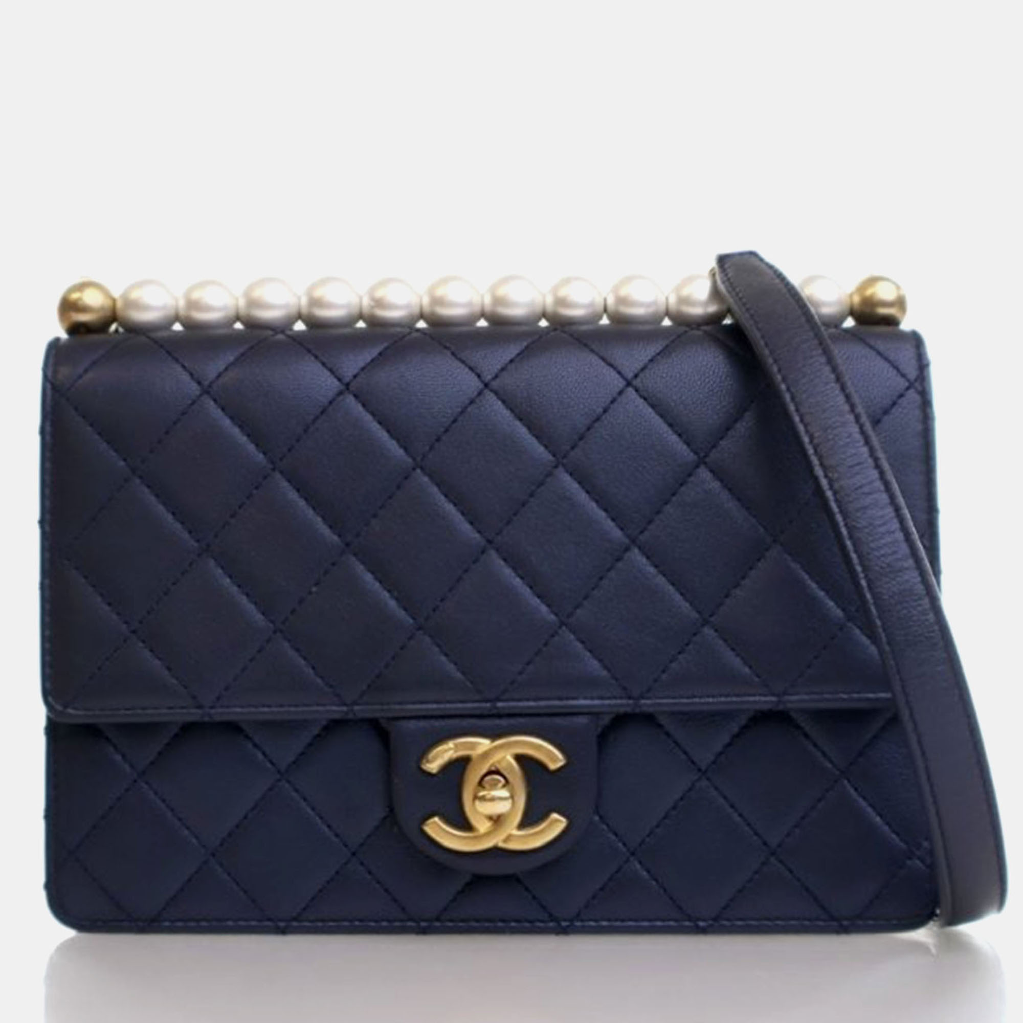 

Chanel Small Blue Lambskin Chic Pearls Flap Bag