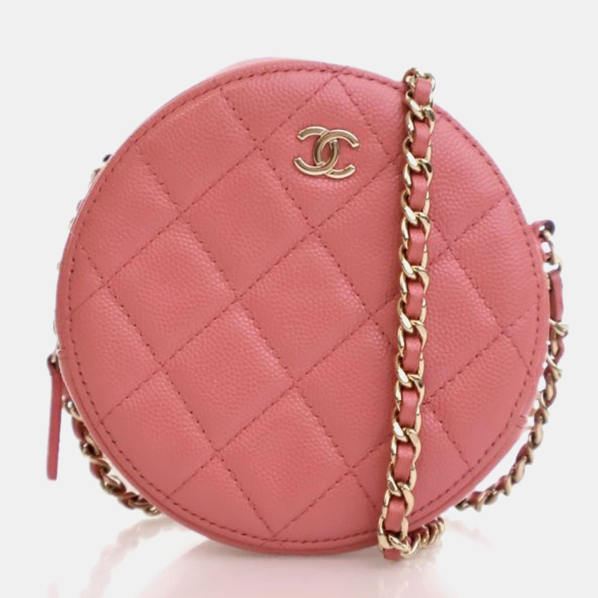 

Chanel Pink Caviar Round Clutch On Chain