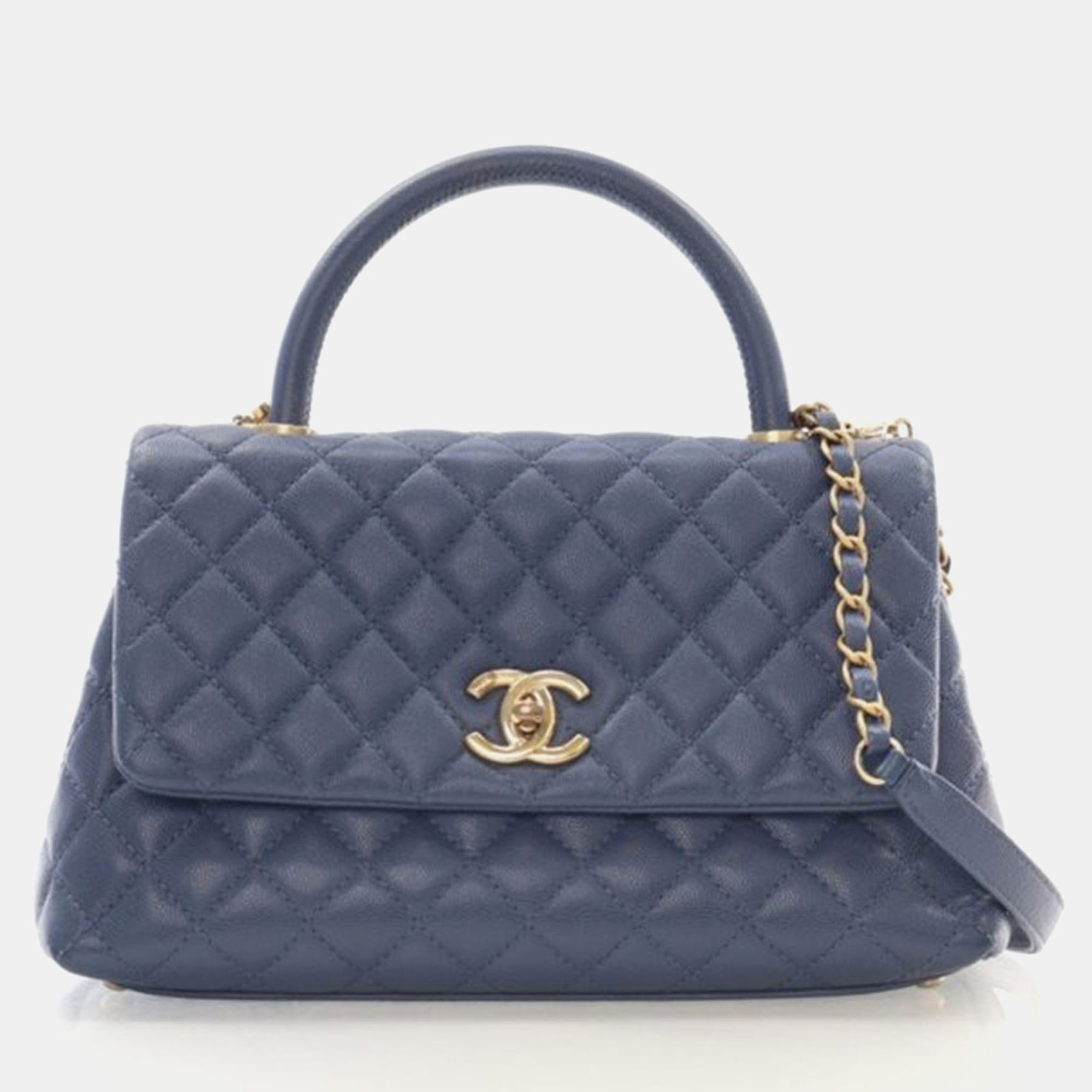 

Chanel Medium Caviar Coco Handle Flap Bag, Blue