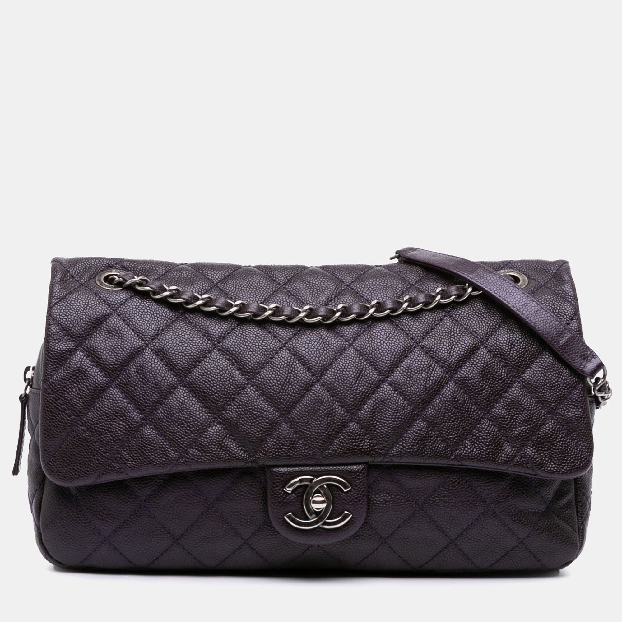 

Chanel Purple Jumbo Quilted Caviar Easy Flap