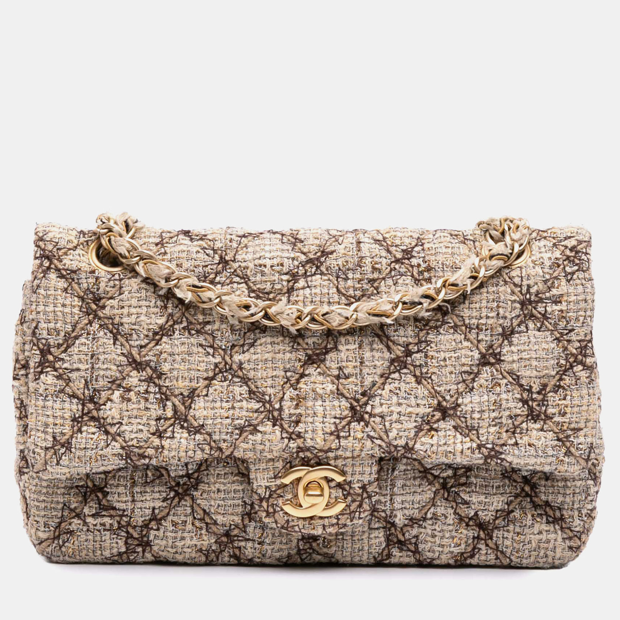 

Chanel Brown Medium Classic Quilted Metallic Tweed Single Flap