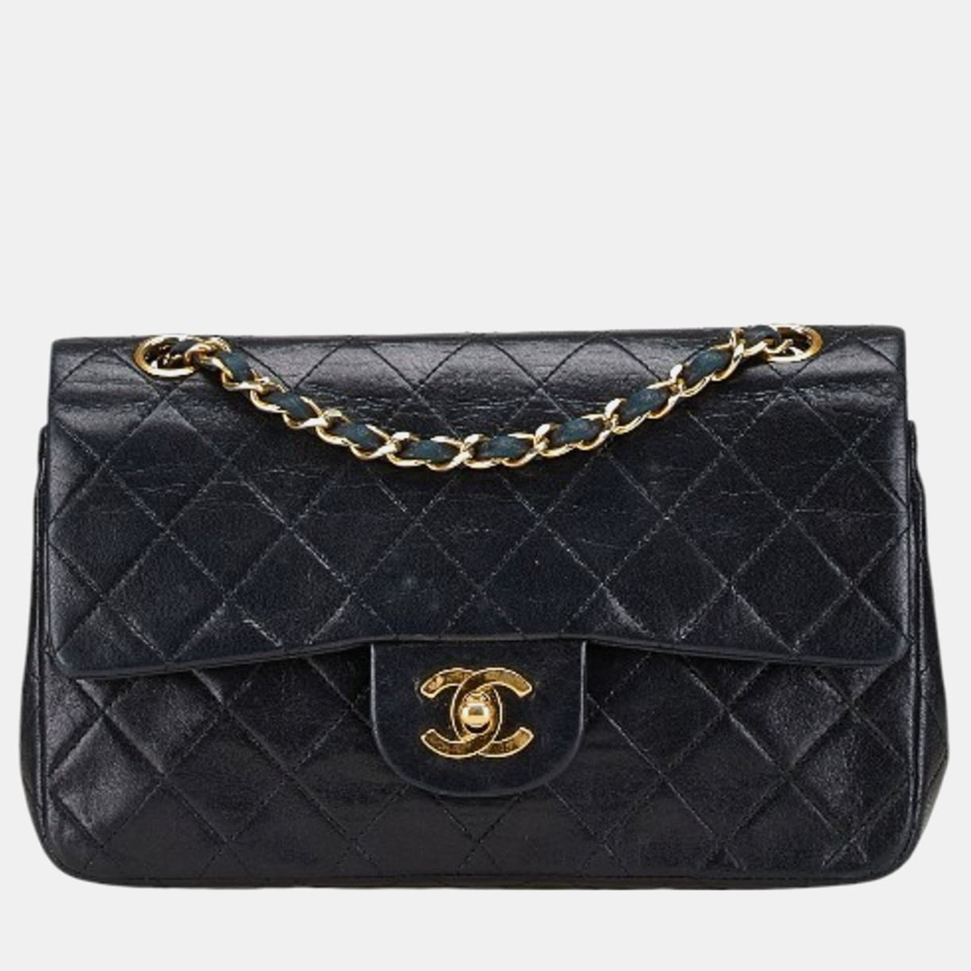 

Chanel Matelasse 23 Double Flap Coco Mark Chain Shoulder Bag Black Lambskin