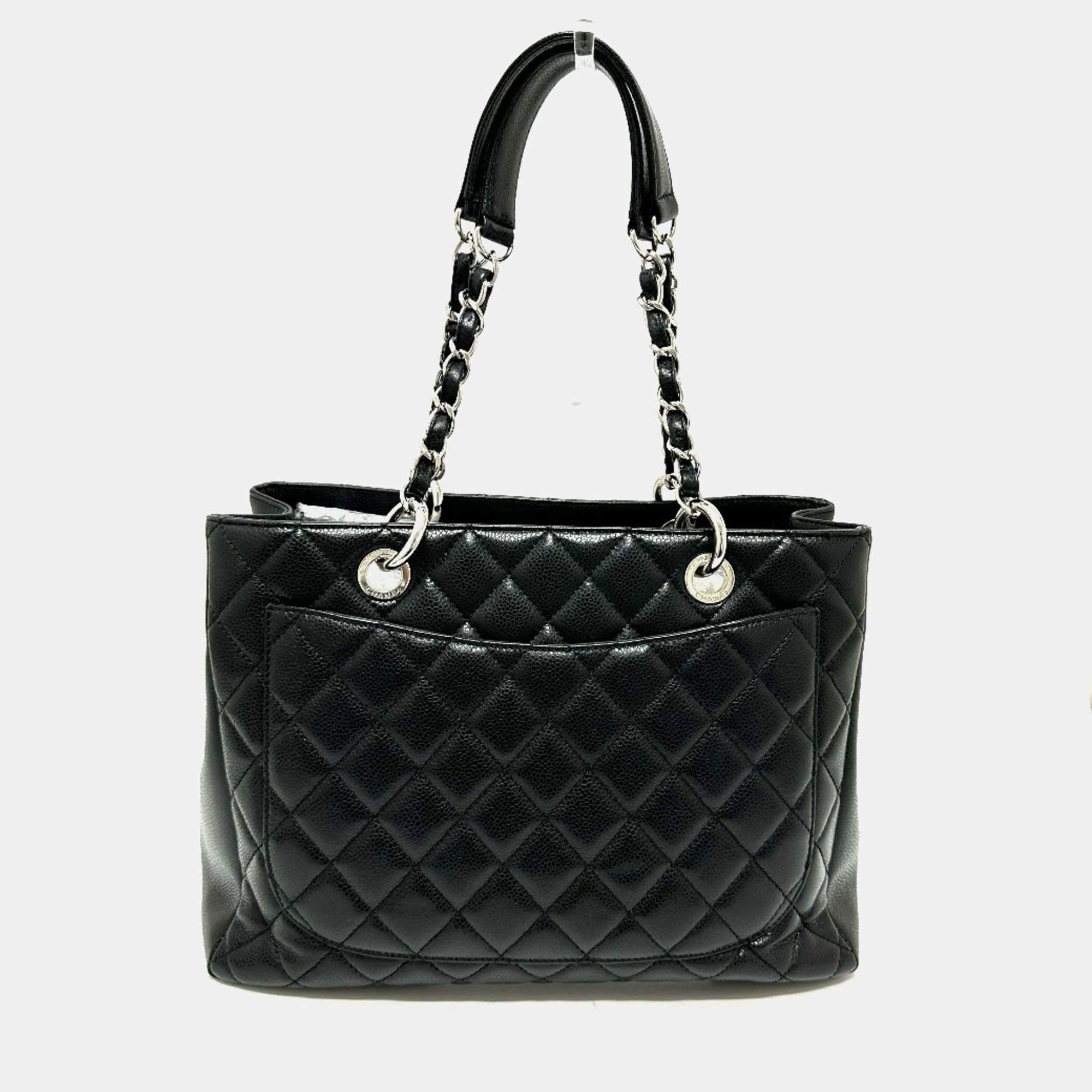 Pre-owned Chanel Cc Coco Mark Matelasse Gst Bag Chain Handbag Shoulder Tote Caviar Skin Black