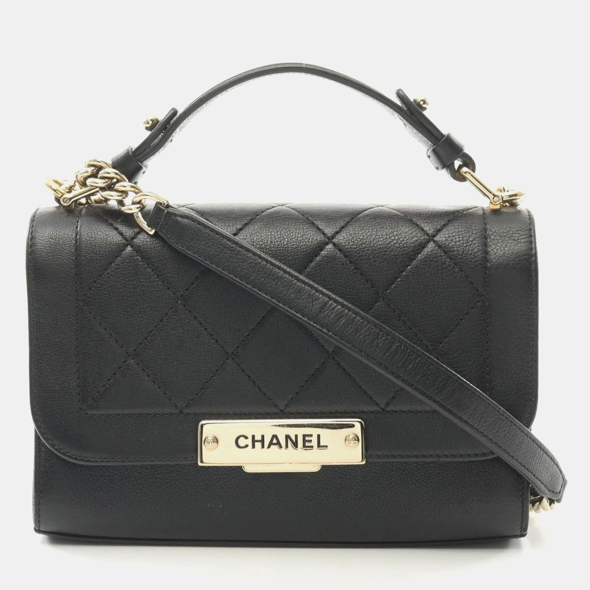 

Chanel Click Label Black Leather Shoulder Bag