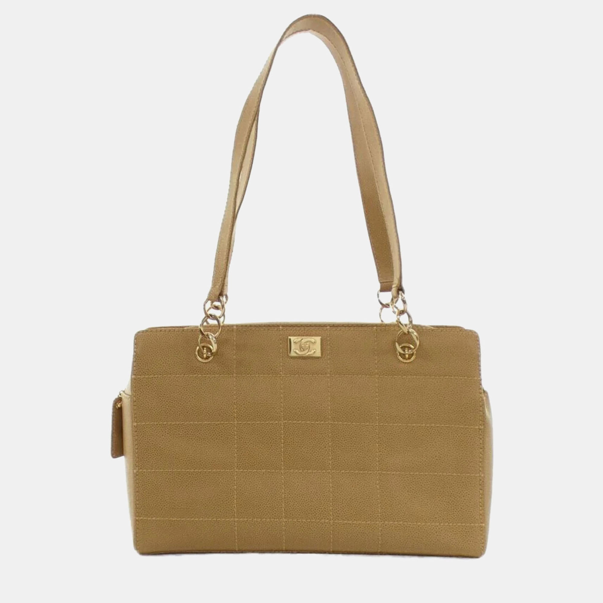 

Chanel Chocolate Bar Beige Leather Shoulder Bag