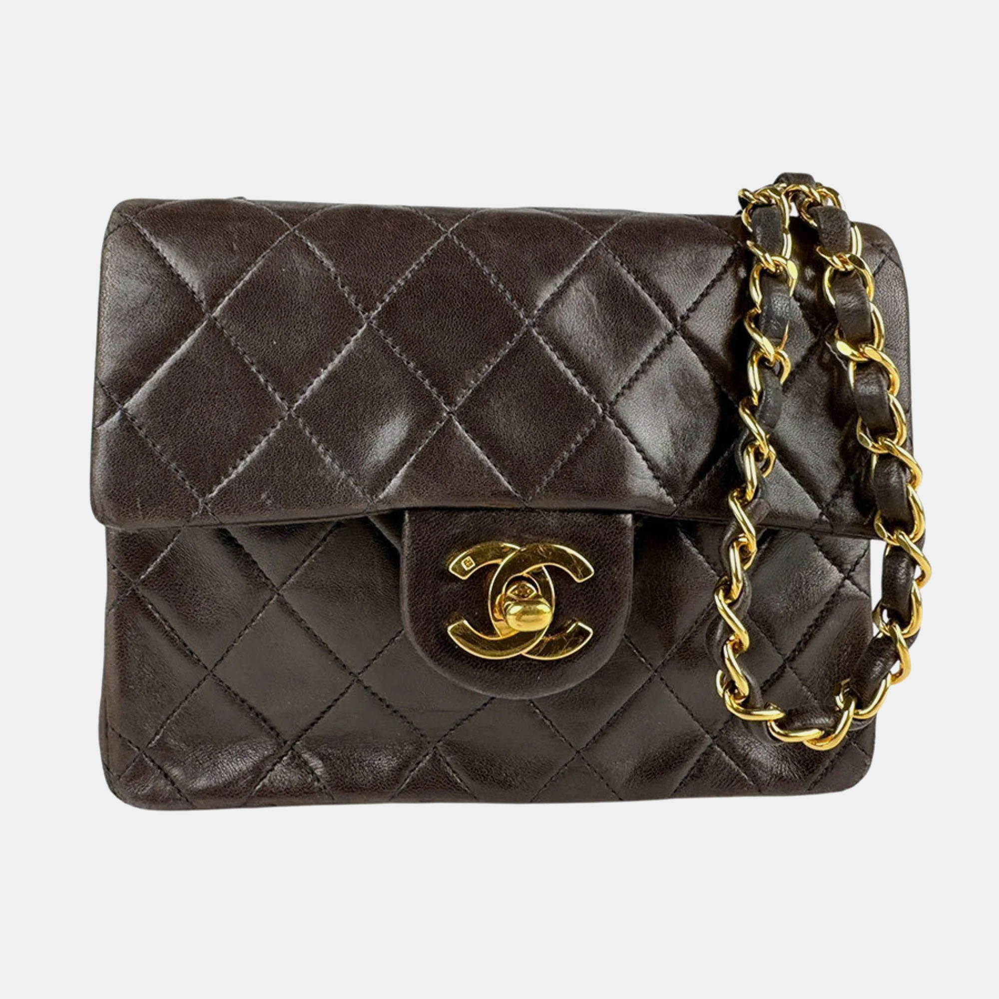 

Chanel Black Lambskin Leather Shoulder Bag, Brown