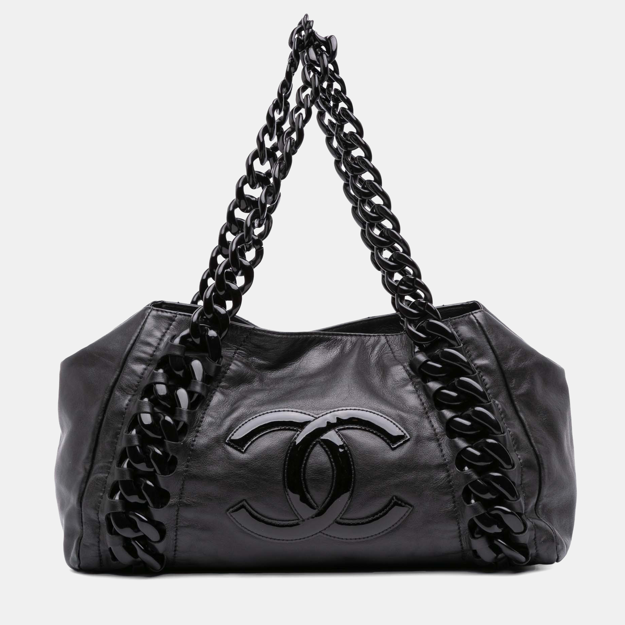 

Chanel Black CC Calfskin Modern Chain Rhodoid East West Tote