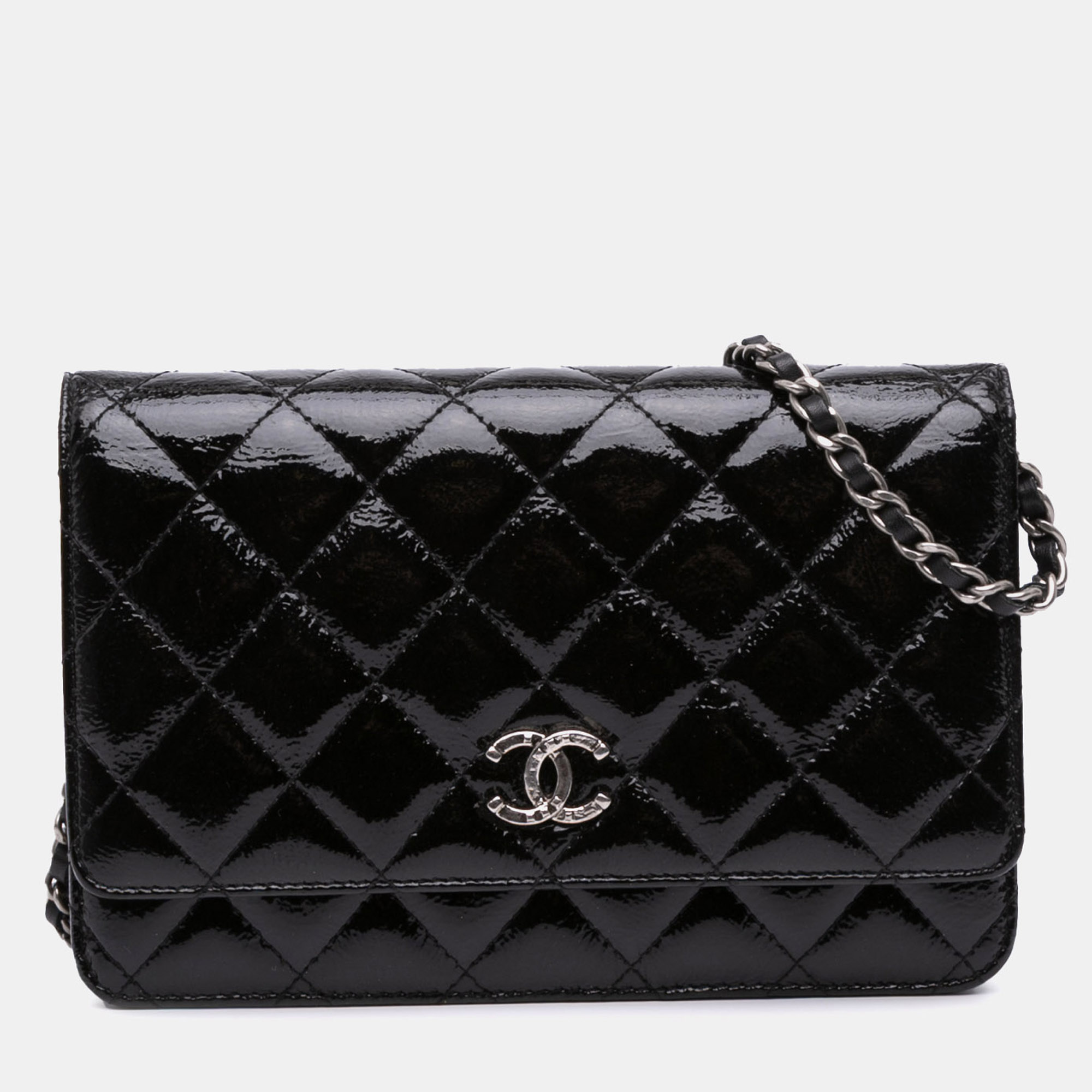 

Chanel Black CC Quilted Patent Wallet On Chain