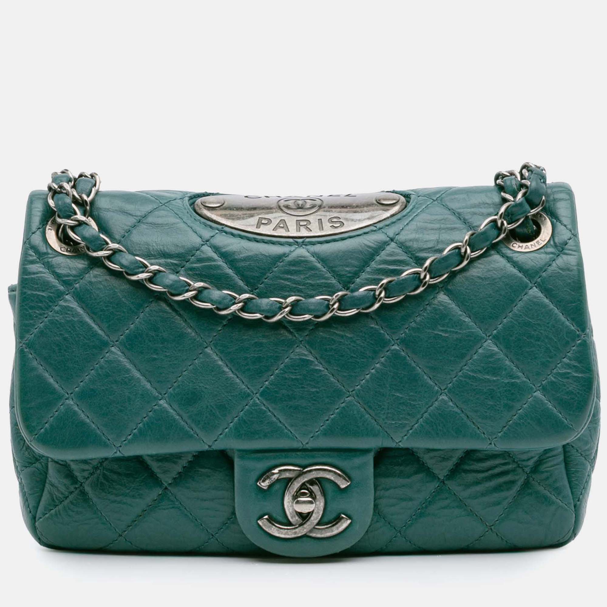 

Chanel Green Paris Dallas CC Quilted Calfskin Double Flap
