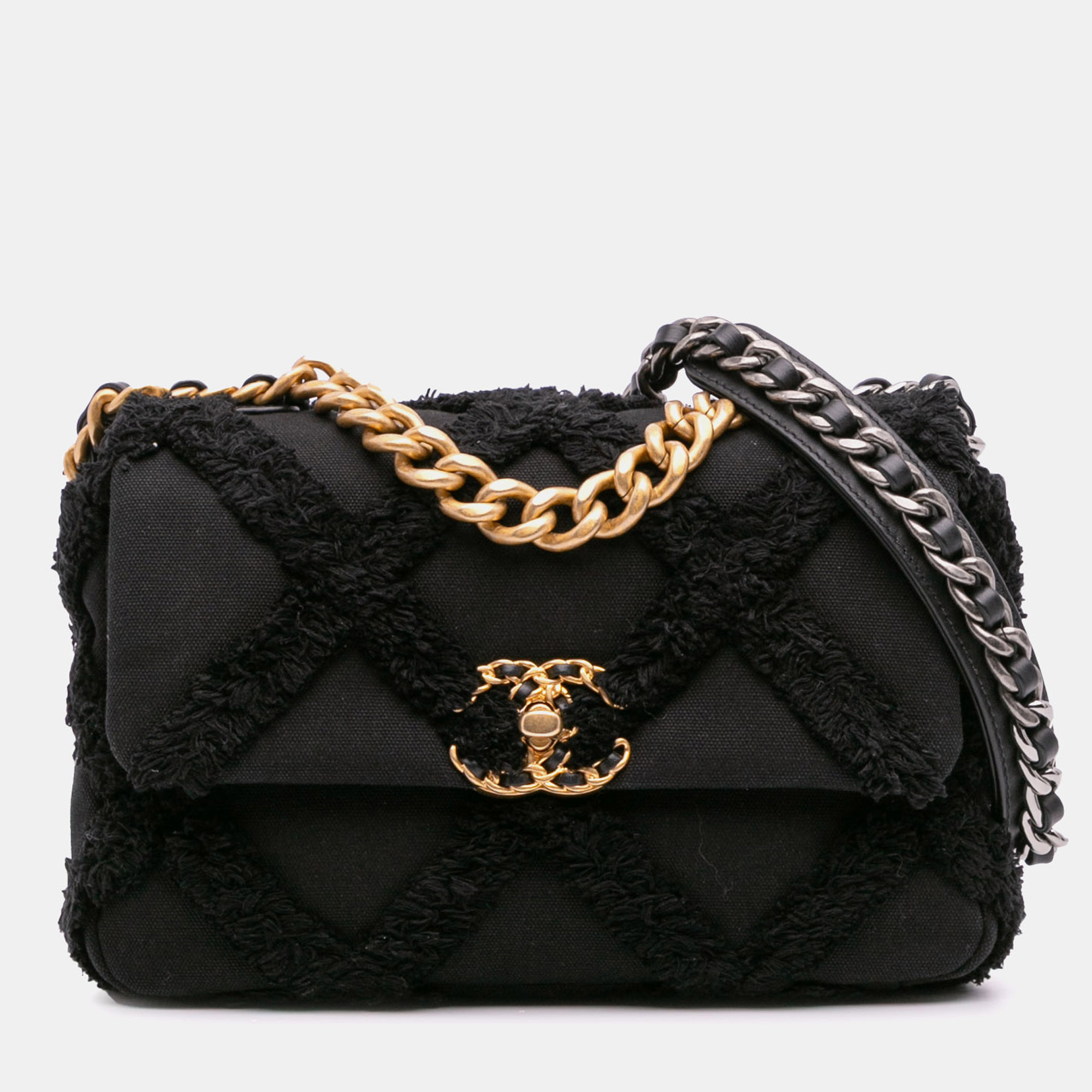 

Chanel Black Medium Canvas and Cotton 19 Flap