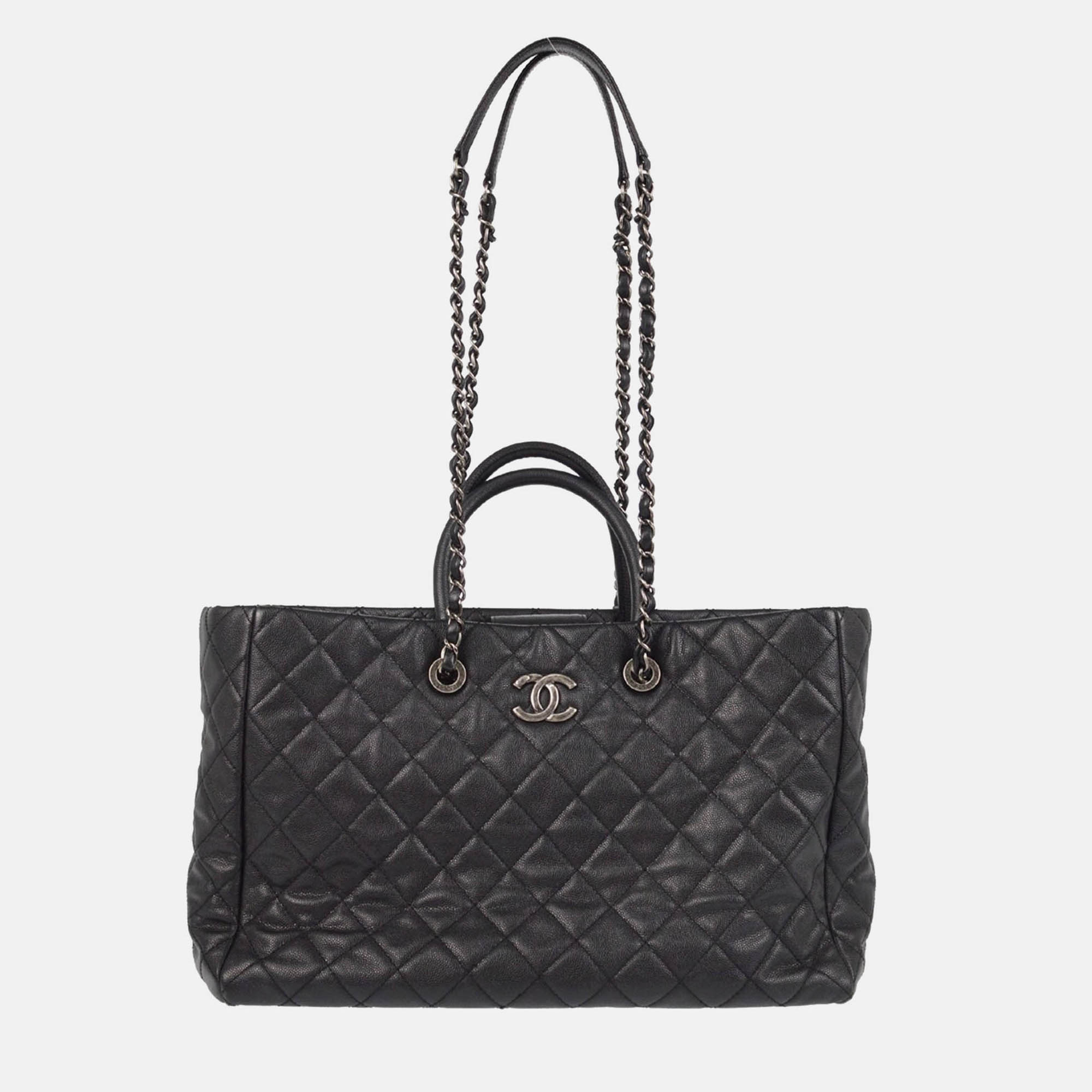 

Chanel Black Calfskin Shopping Tote Handbag