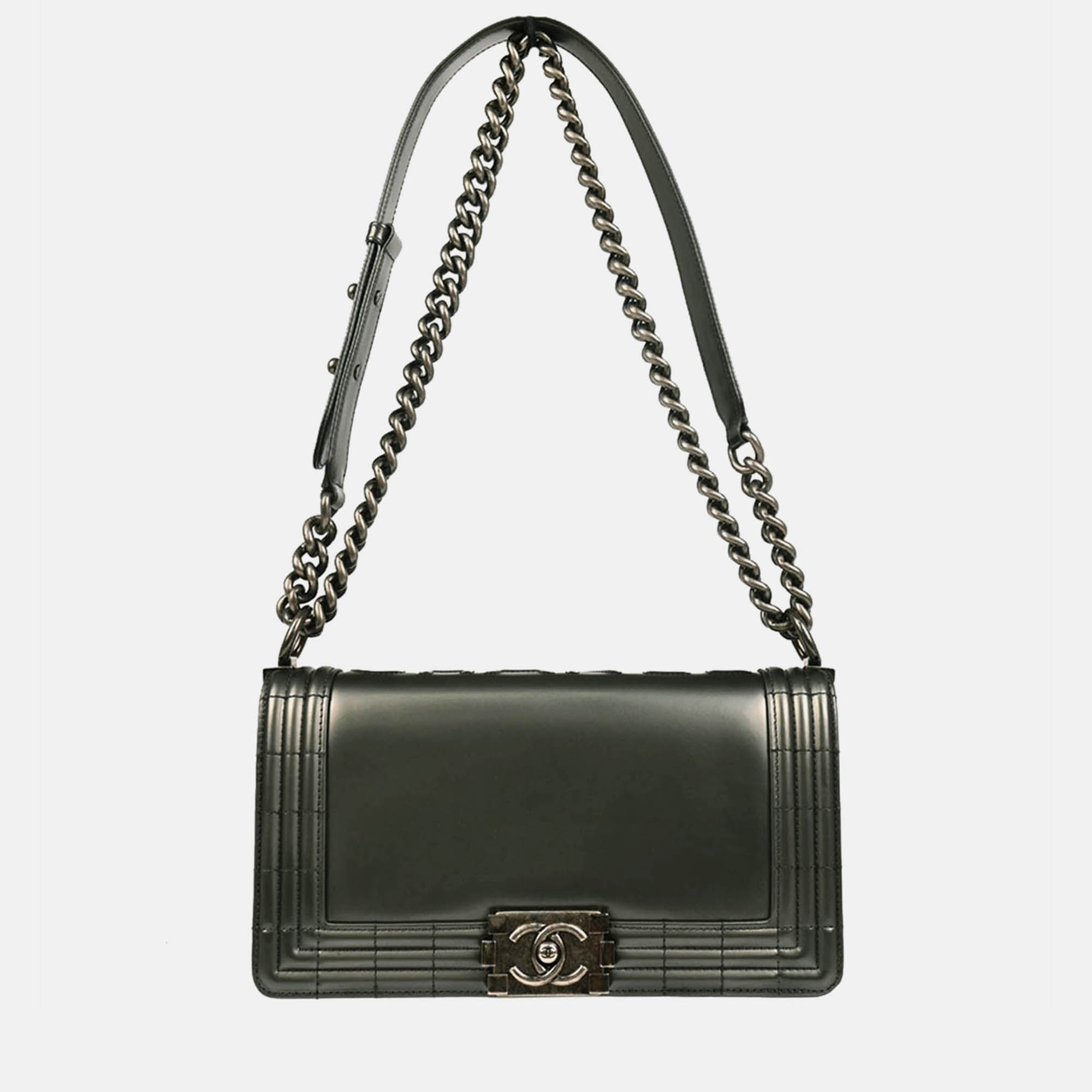 

Chanel Boy Medium Metallic Gray Calfskin Shoulder Bag, Grey