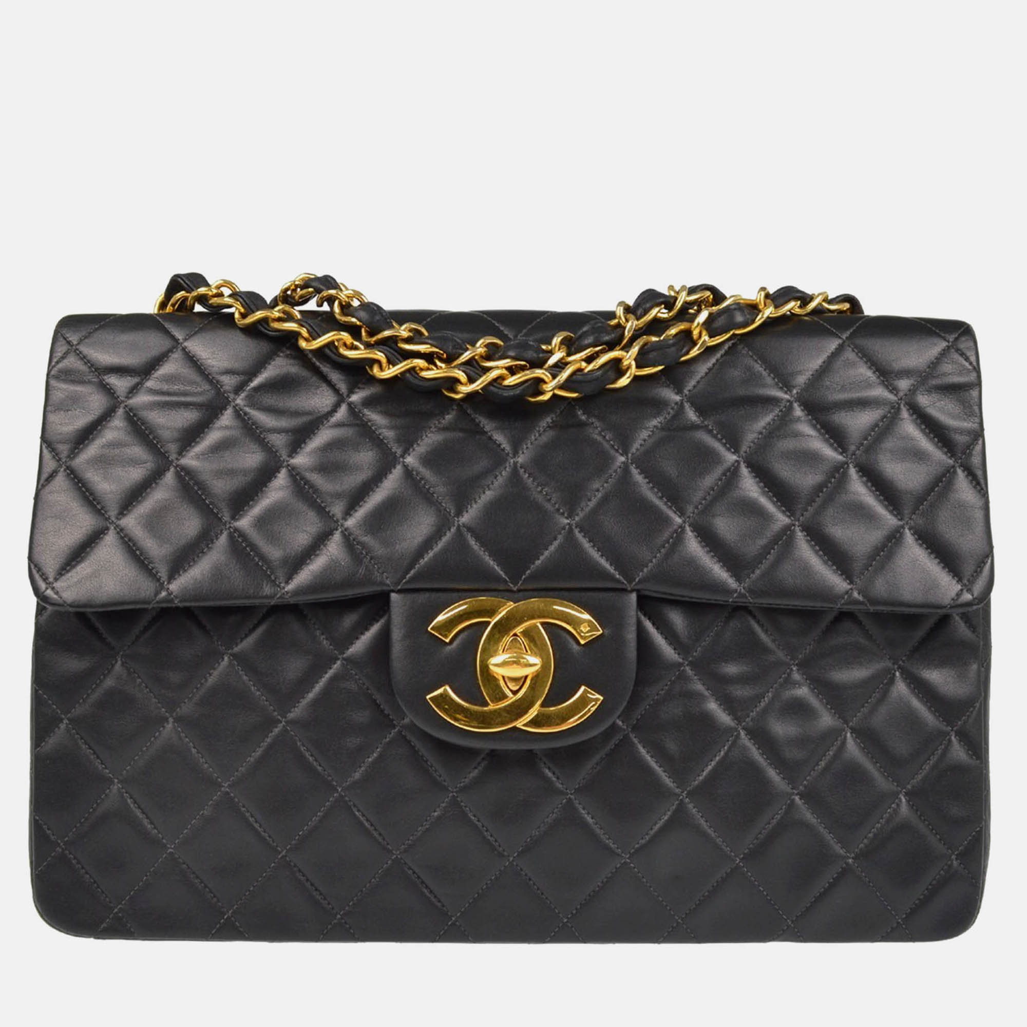 

Chanel Black Lambskin Maxi Classic Flap Shoulder Bag