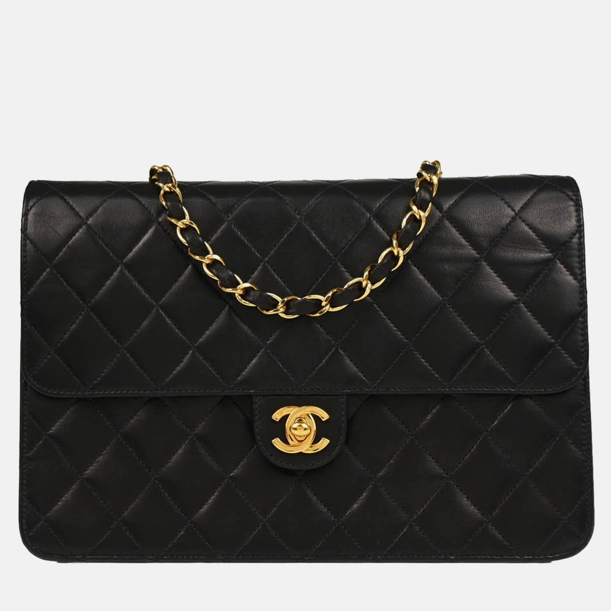 

Chanel Medium Half Flap Black Lambskin Shoulder Bag