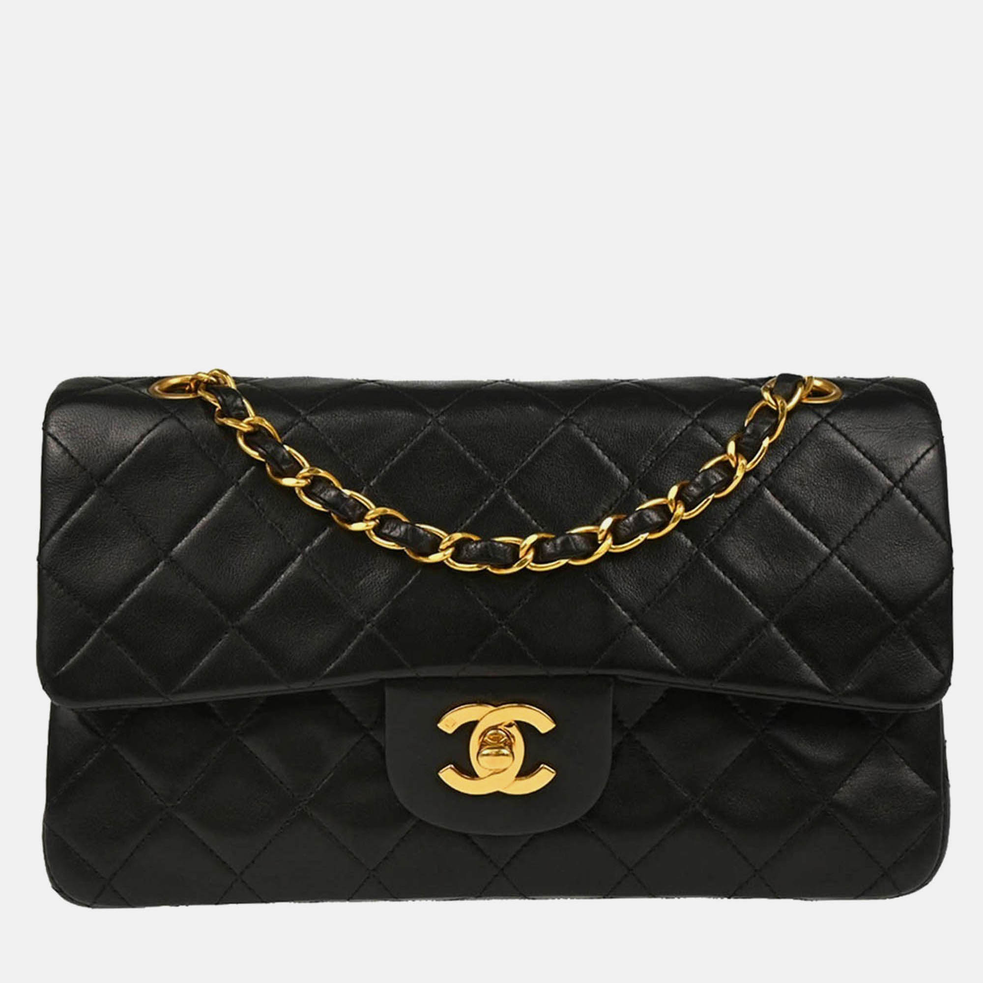 

Chanel Black Lambskin Small Classic Double Flap Shoulder Bag
