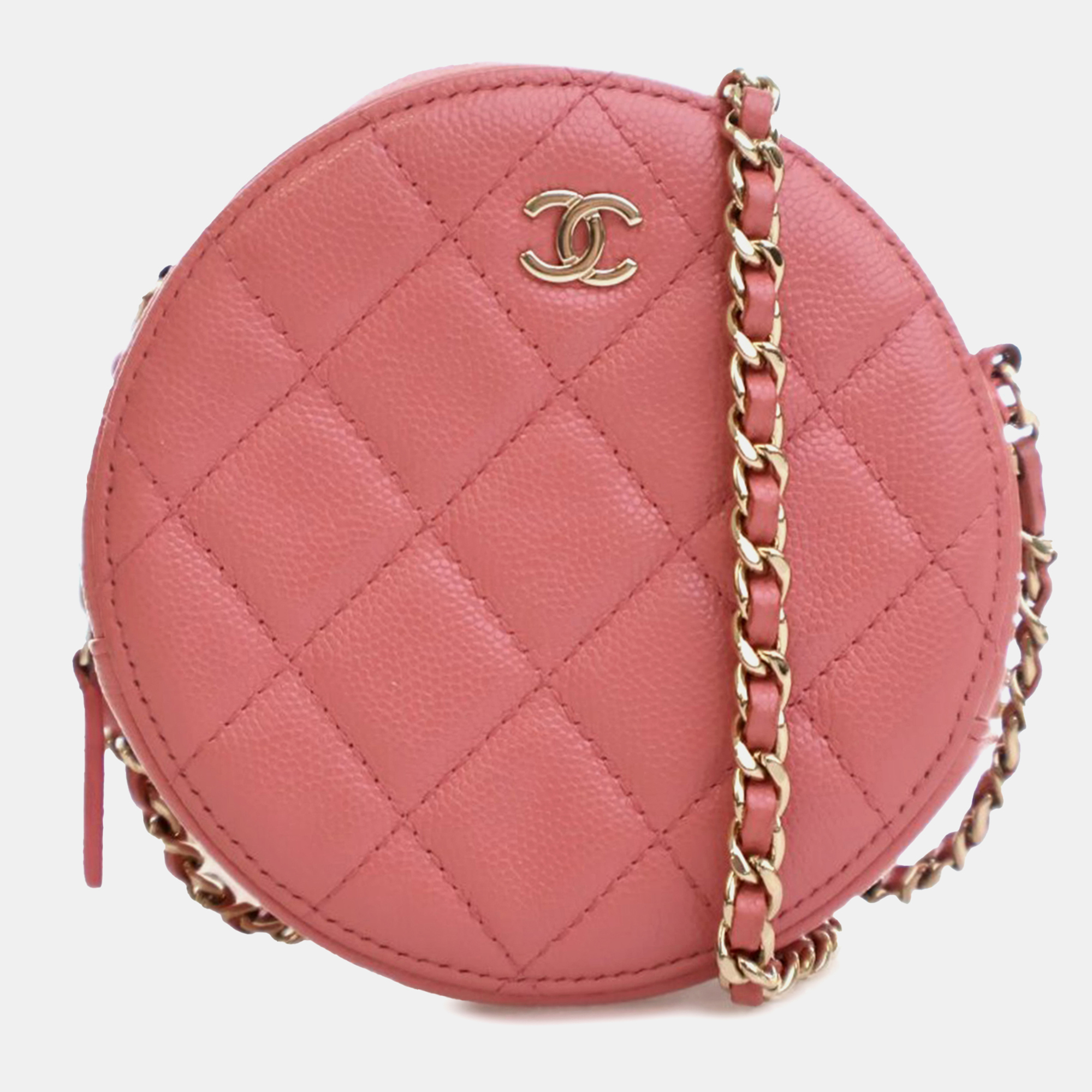 

Chanel Pink Quilted Caviar Round Clutch With Chain