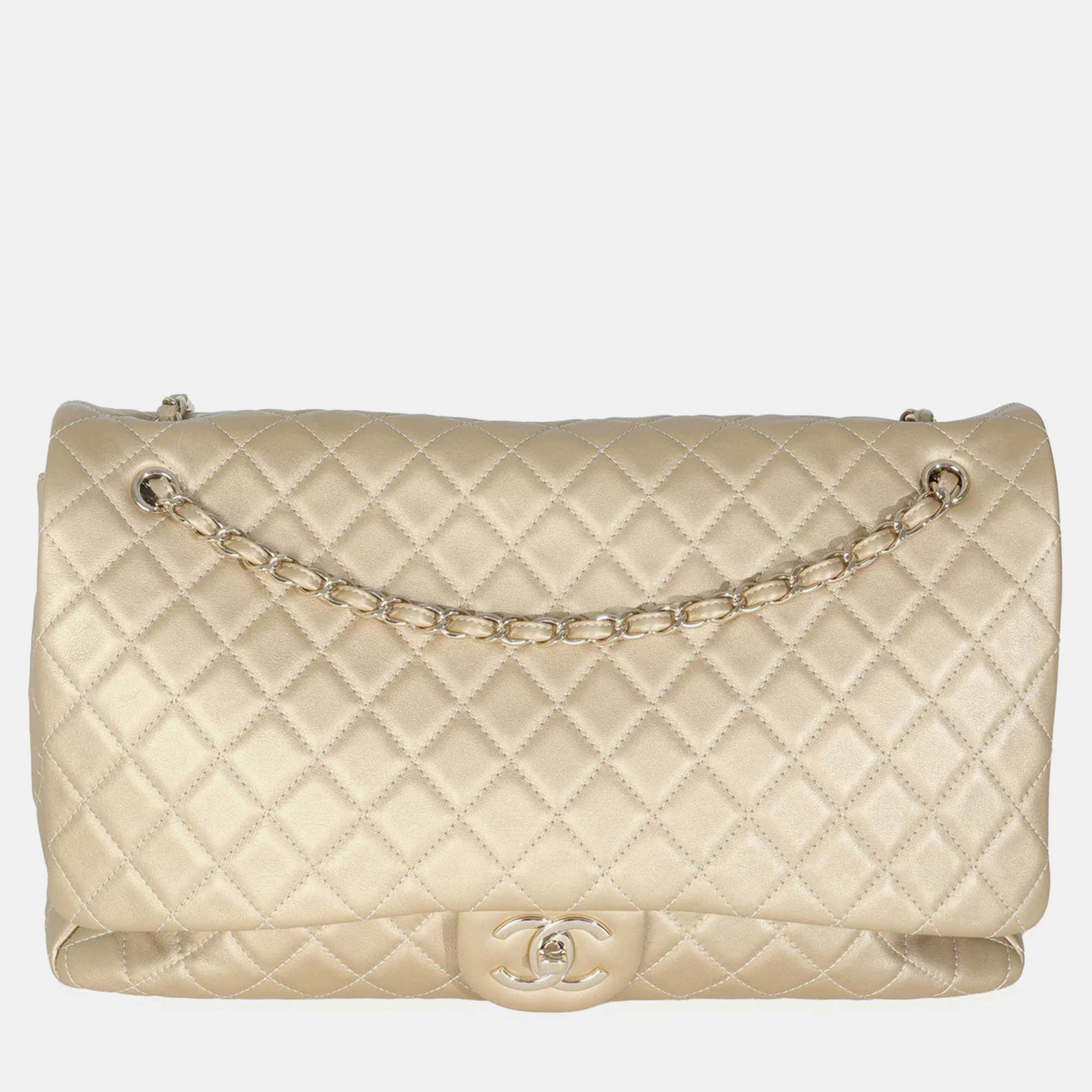 

Chanel Gold Metallic Quilted Calfskin Airlines  Travel Flap Bag