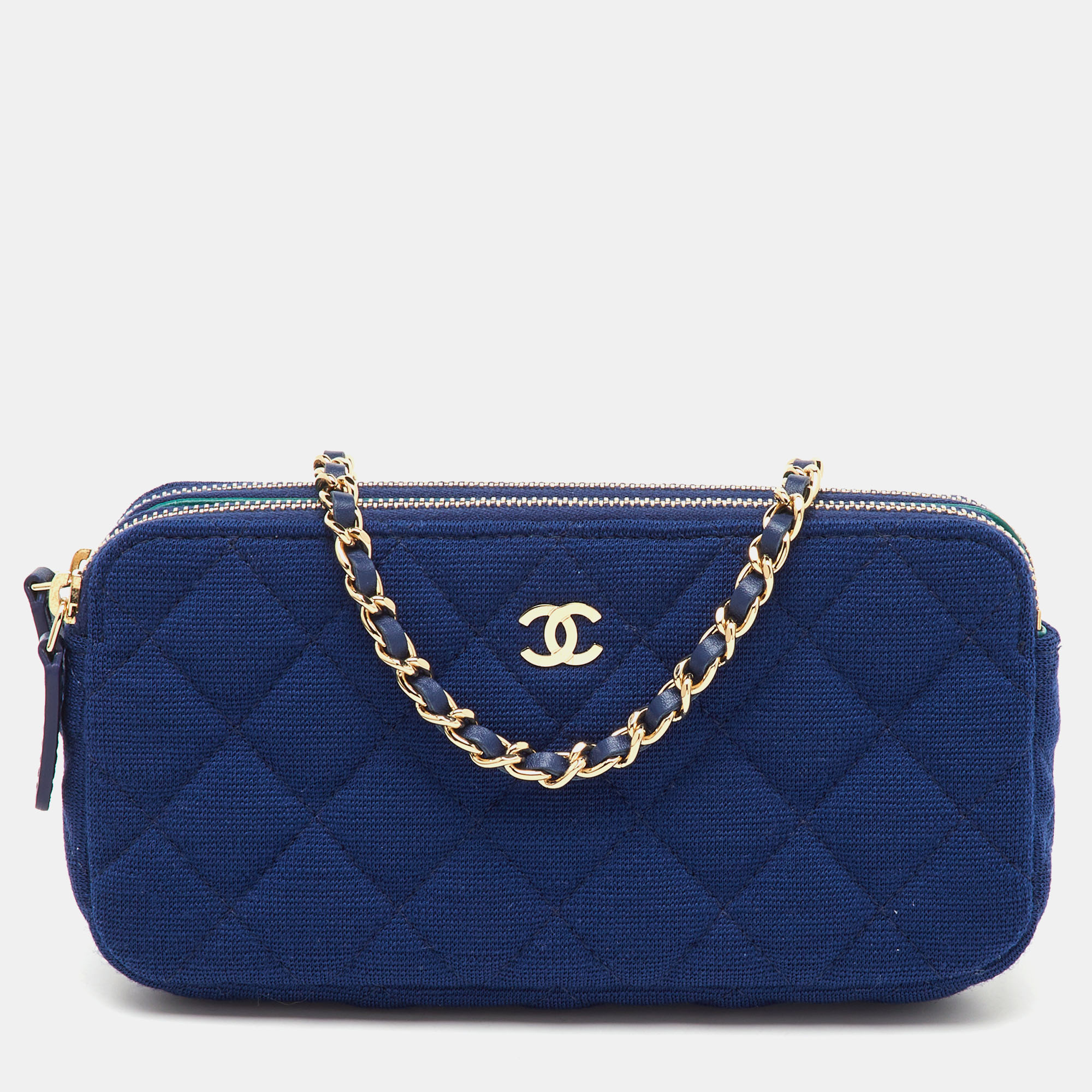 

Chanel Blue Quilted Fabric Double Zip WOC Crossbody Bag