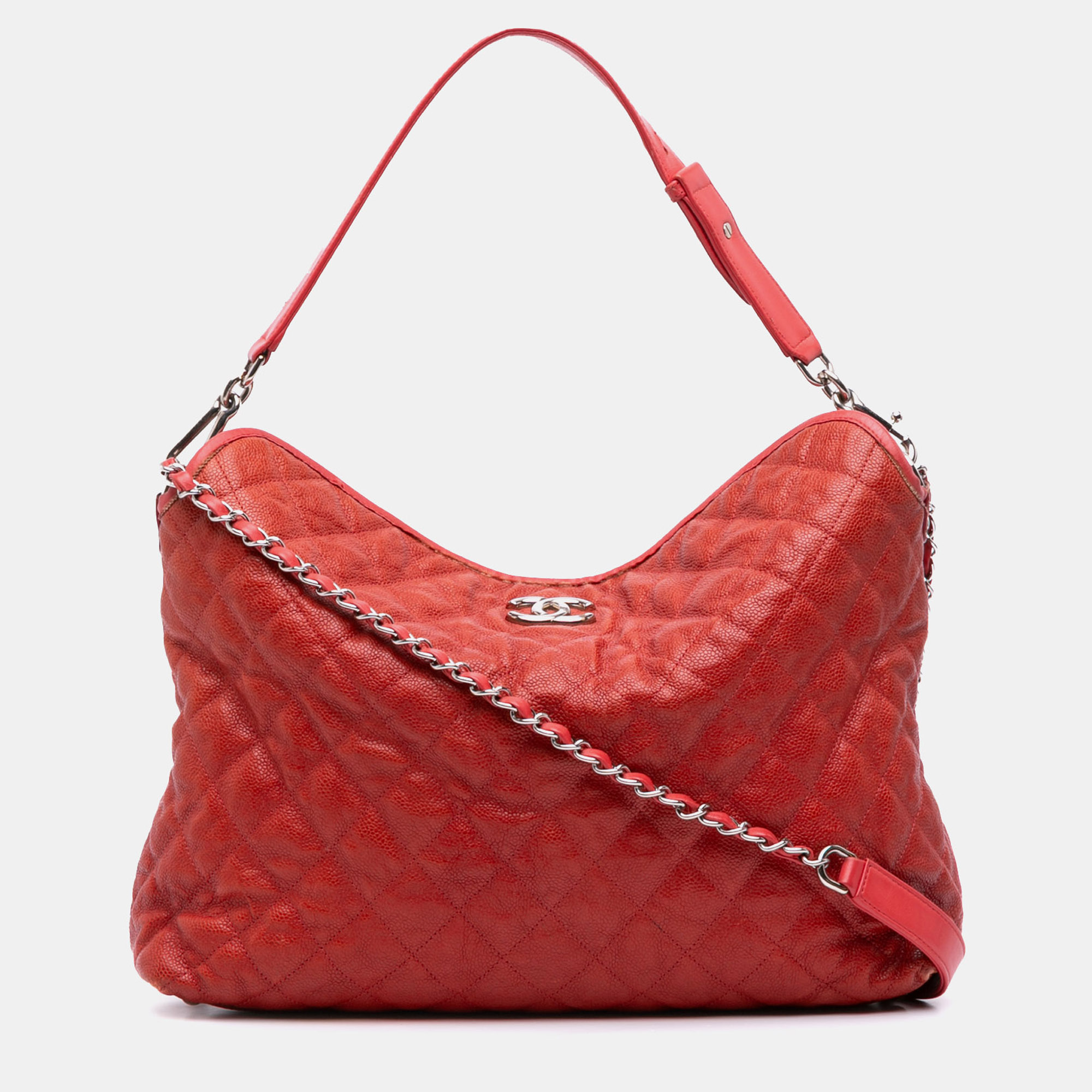 

Chanel Red Quilted Caviar French Riviera Hobo