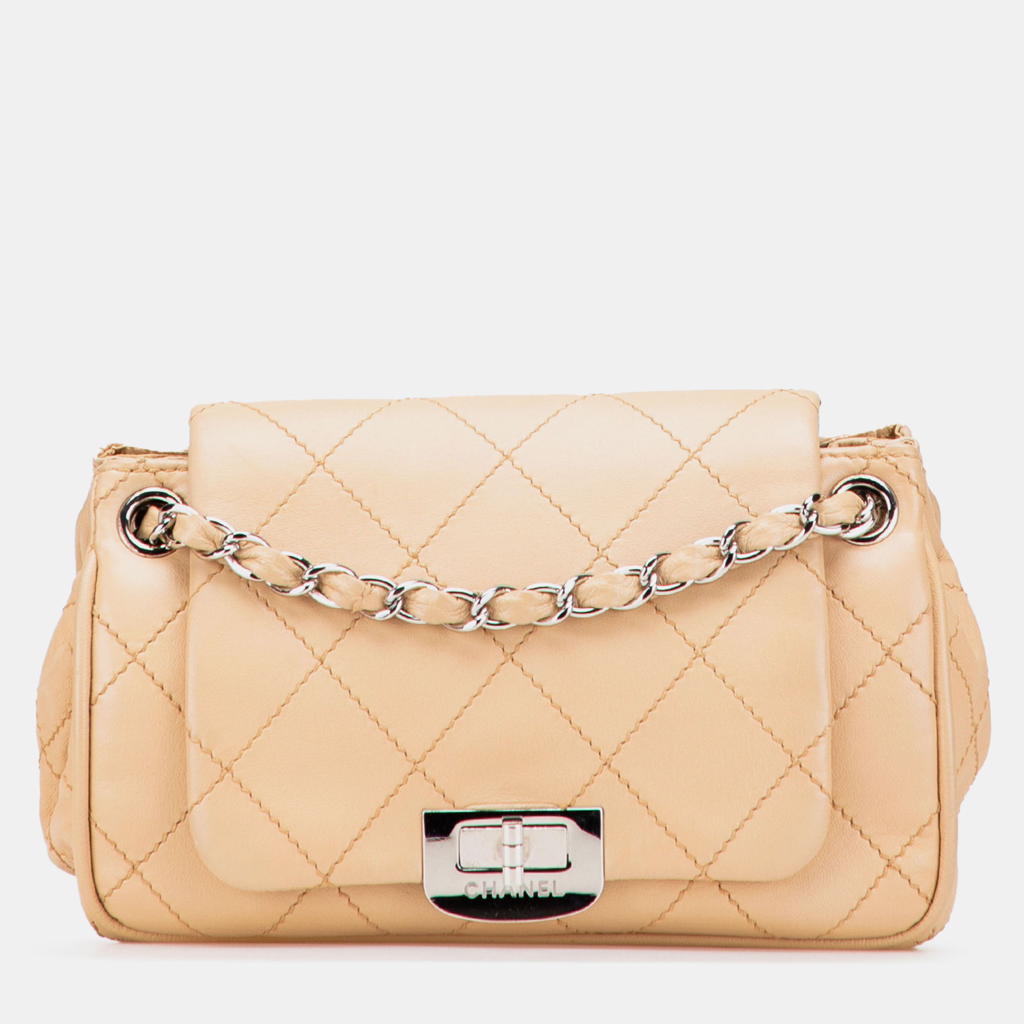 

Chanel Brown Reissue 2.55 Quilted Lambskin Wild Stitch Accordion Chain Shoulder Bag