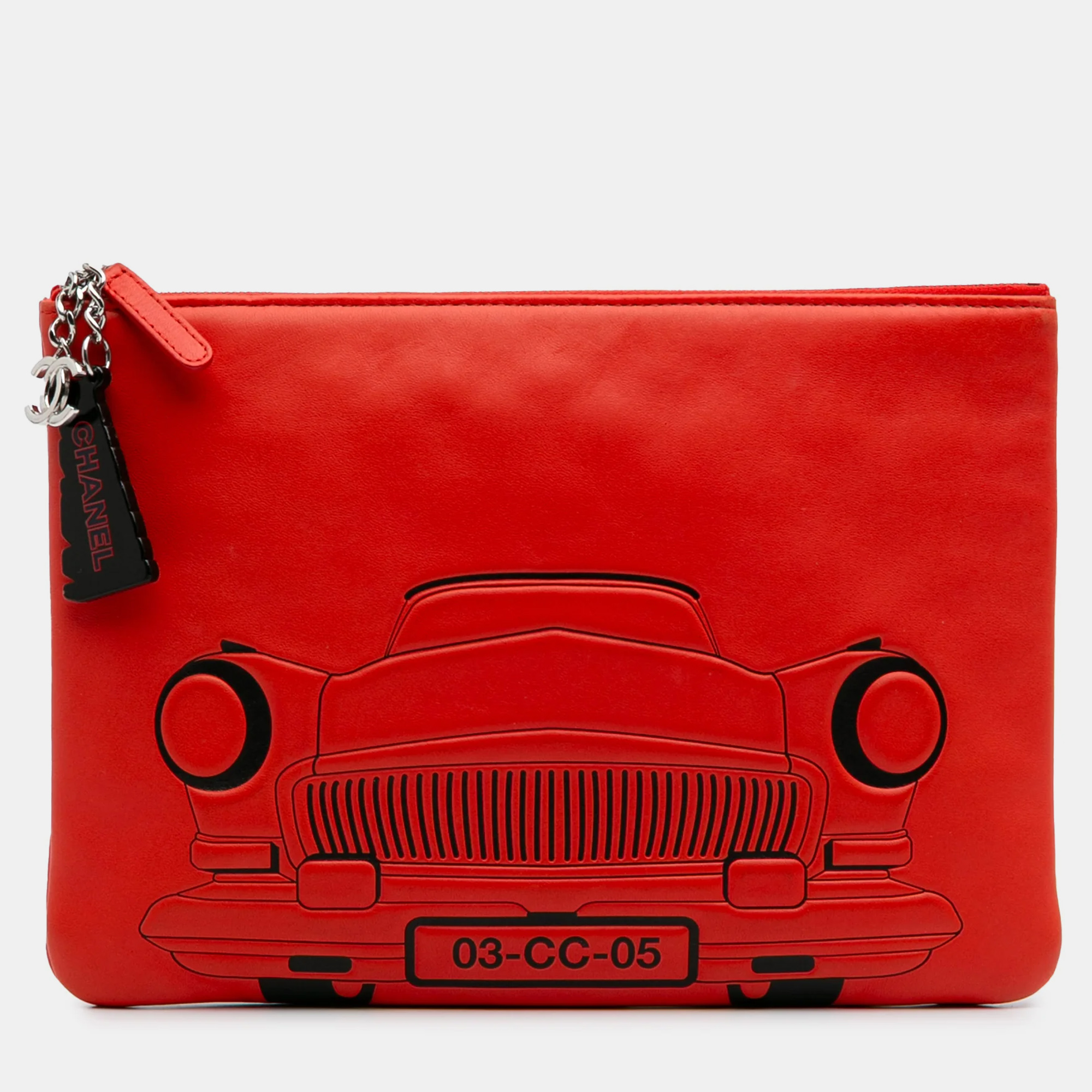 Pre-owned Chanel Cuba La Habana Medium Red Printed Lambskin O Case Clutch Bag