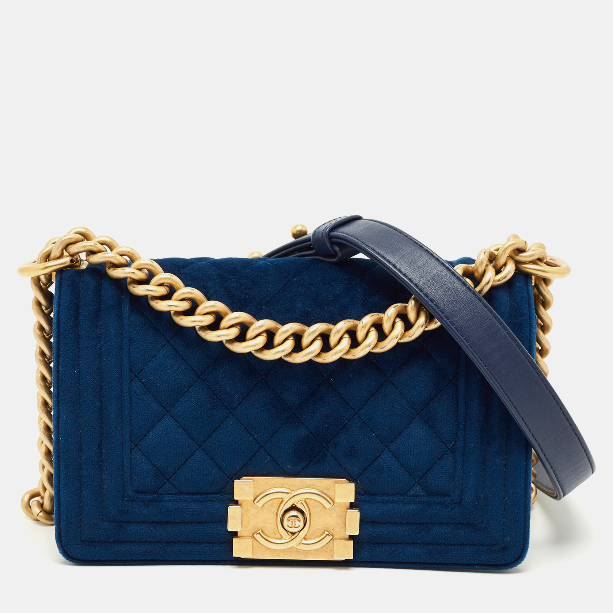 

Chanel Blue Quilted Velvet Small Boy Flap Bag
