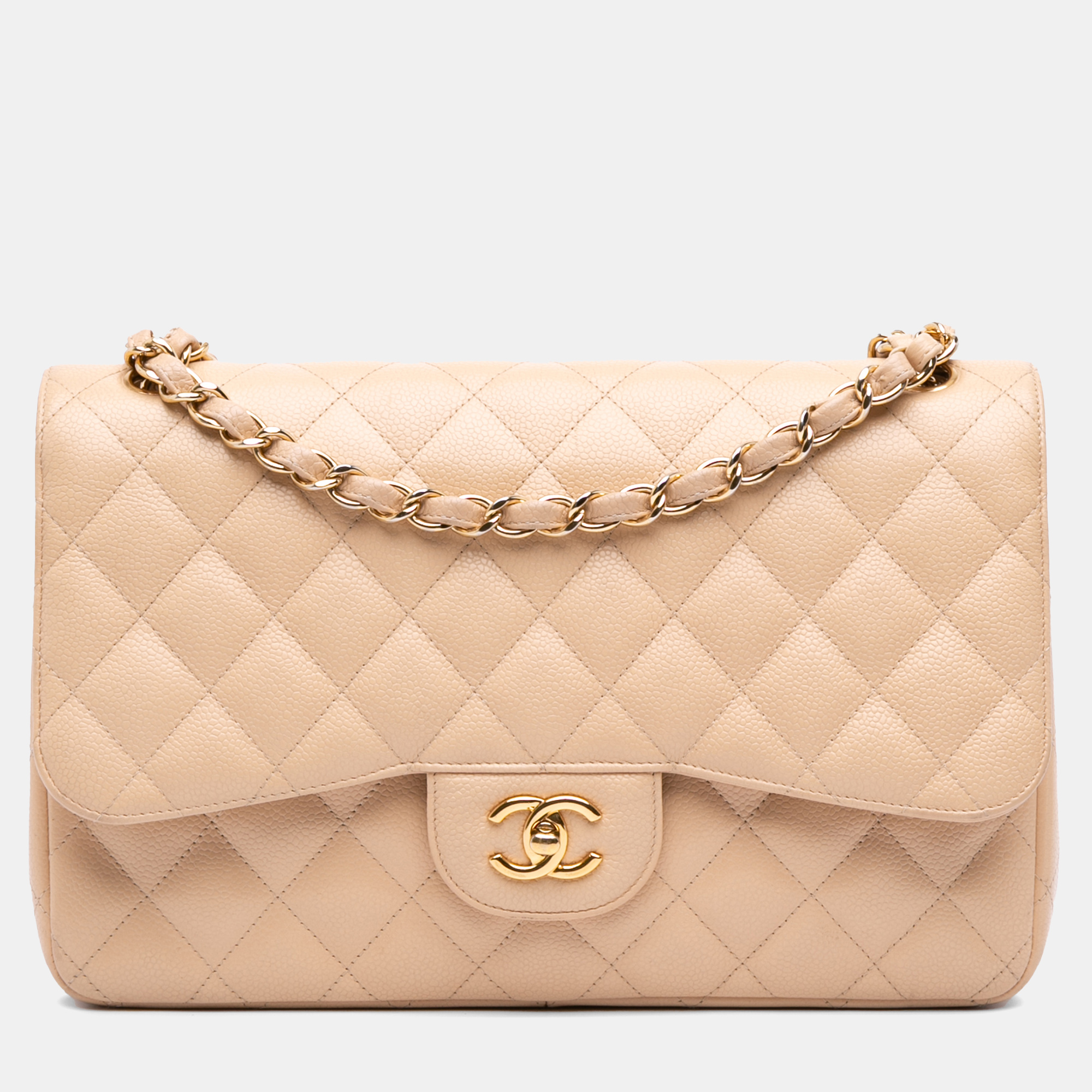 

Chanel Beige Jumbo Classic Caviar Double Flap