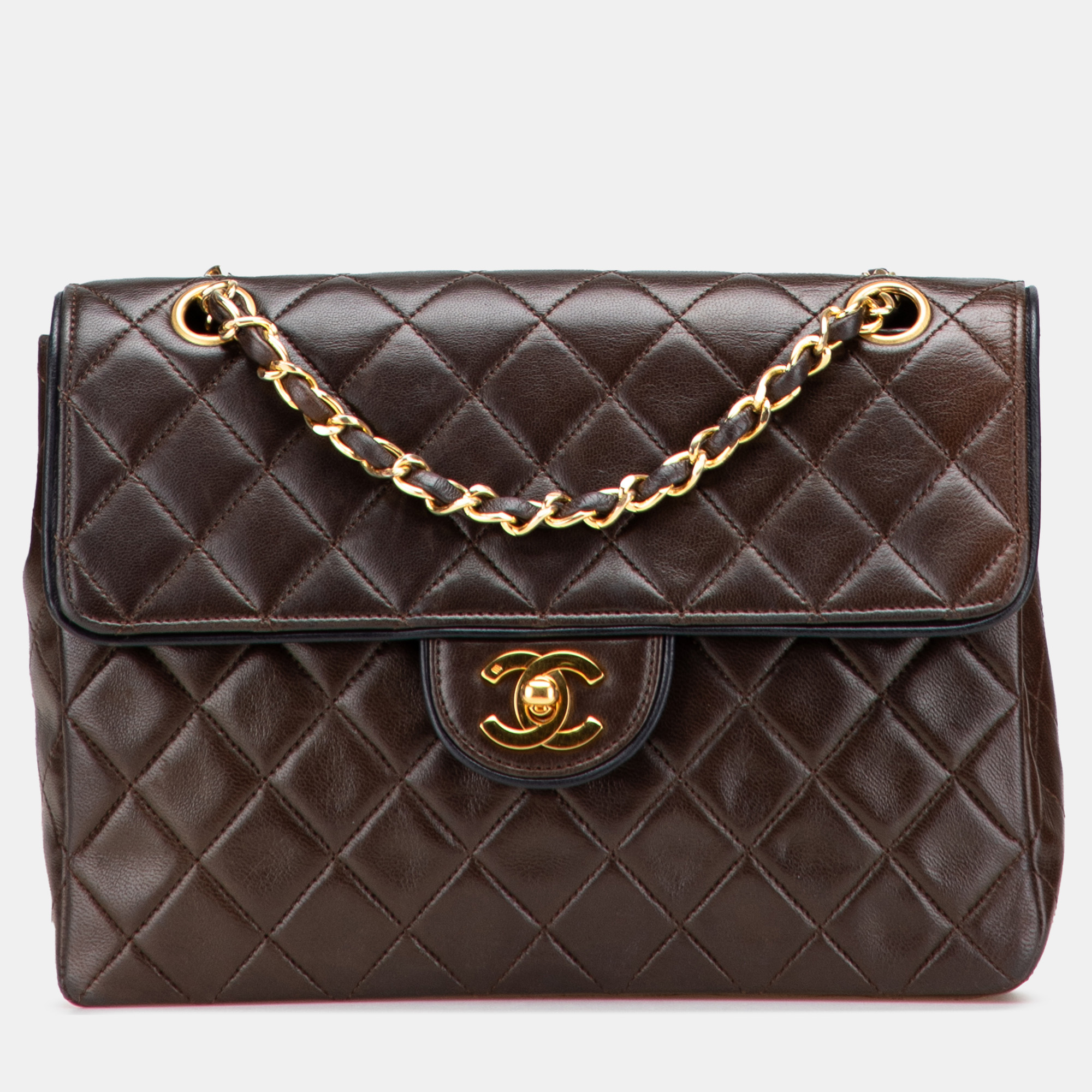 

Chanel Brown CC Quilted Lambskin Single Flap