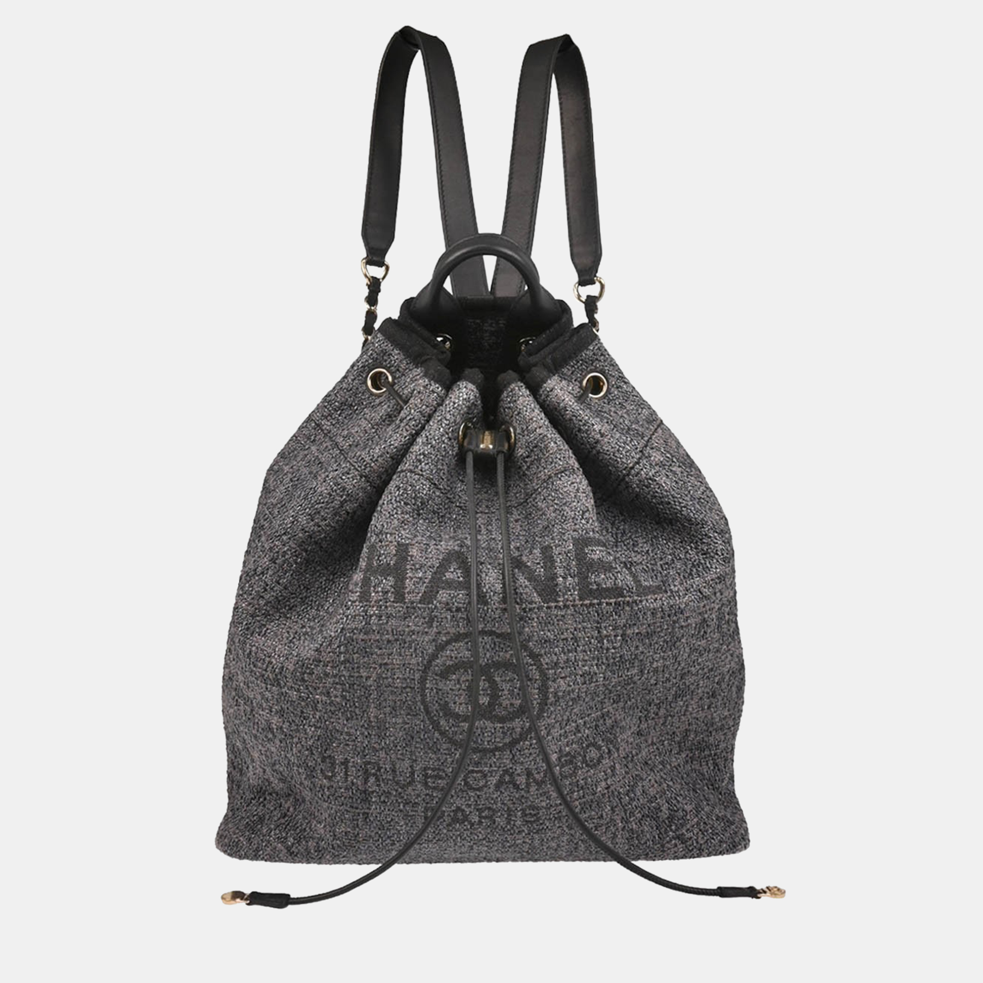 Pre-owned Chanel Gray Canvas Deauville Bucket Backpack