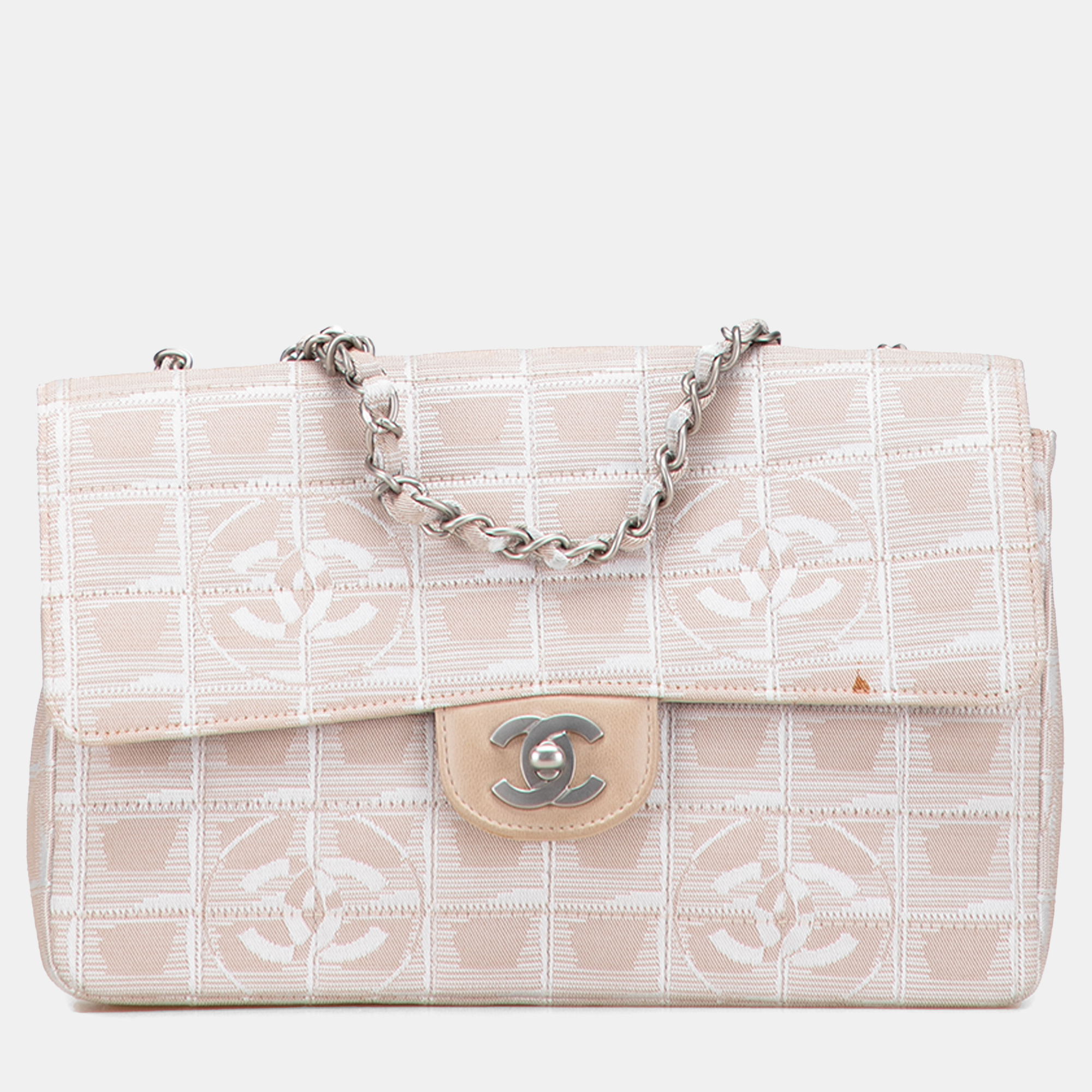 

Chanel Beige Brown Medium New Travel Line Nylon Single Flap