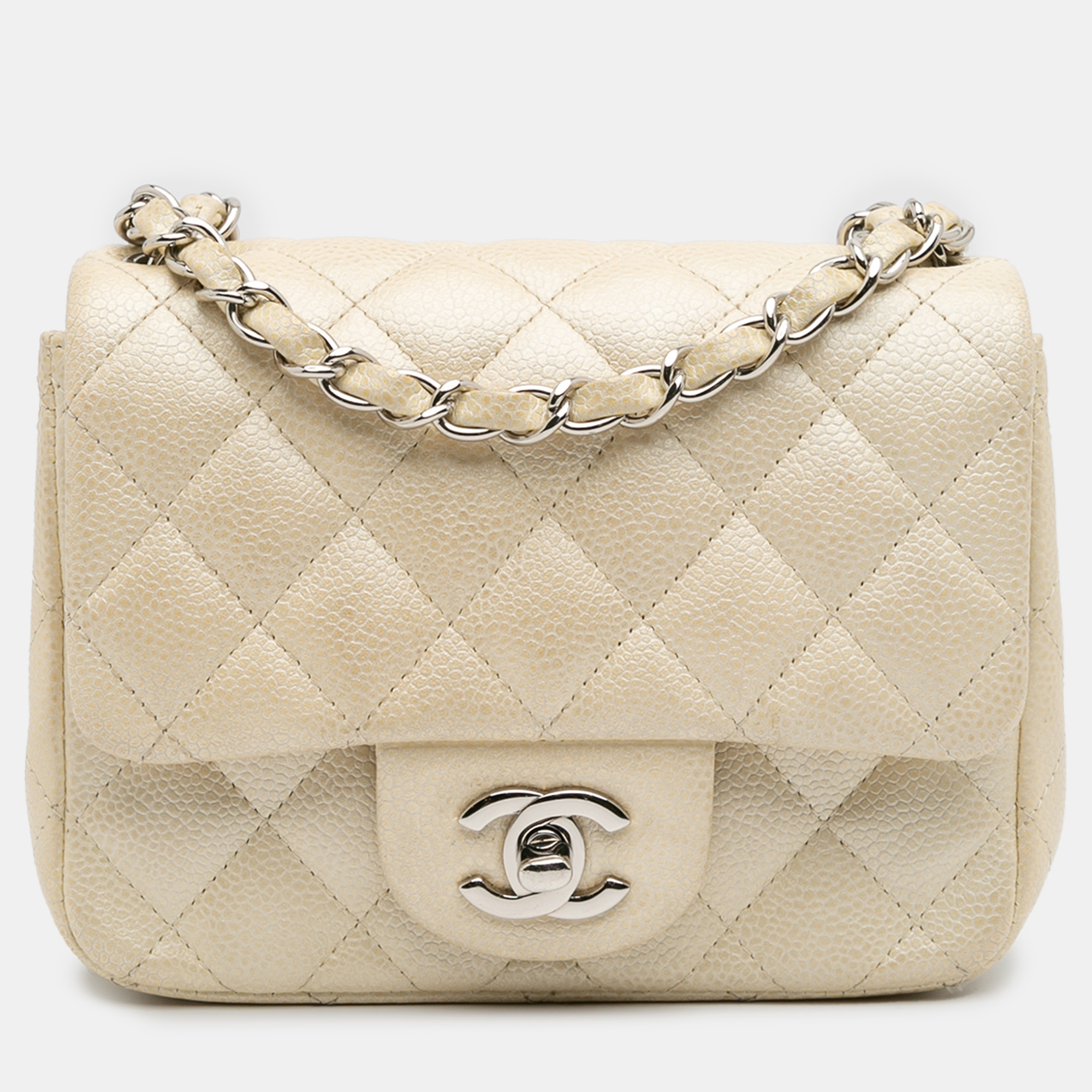 

Chanel Gold Mini Square Classic Caviar Single Flap
