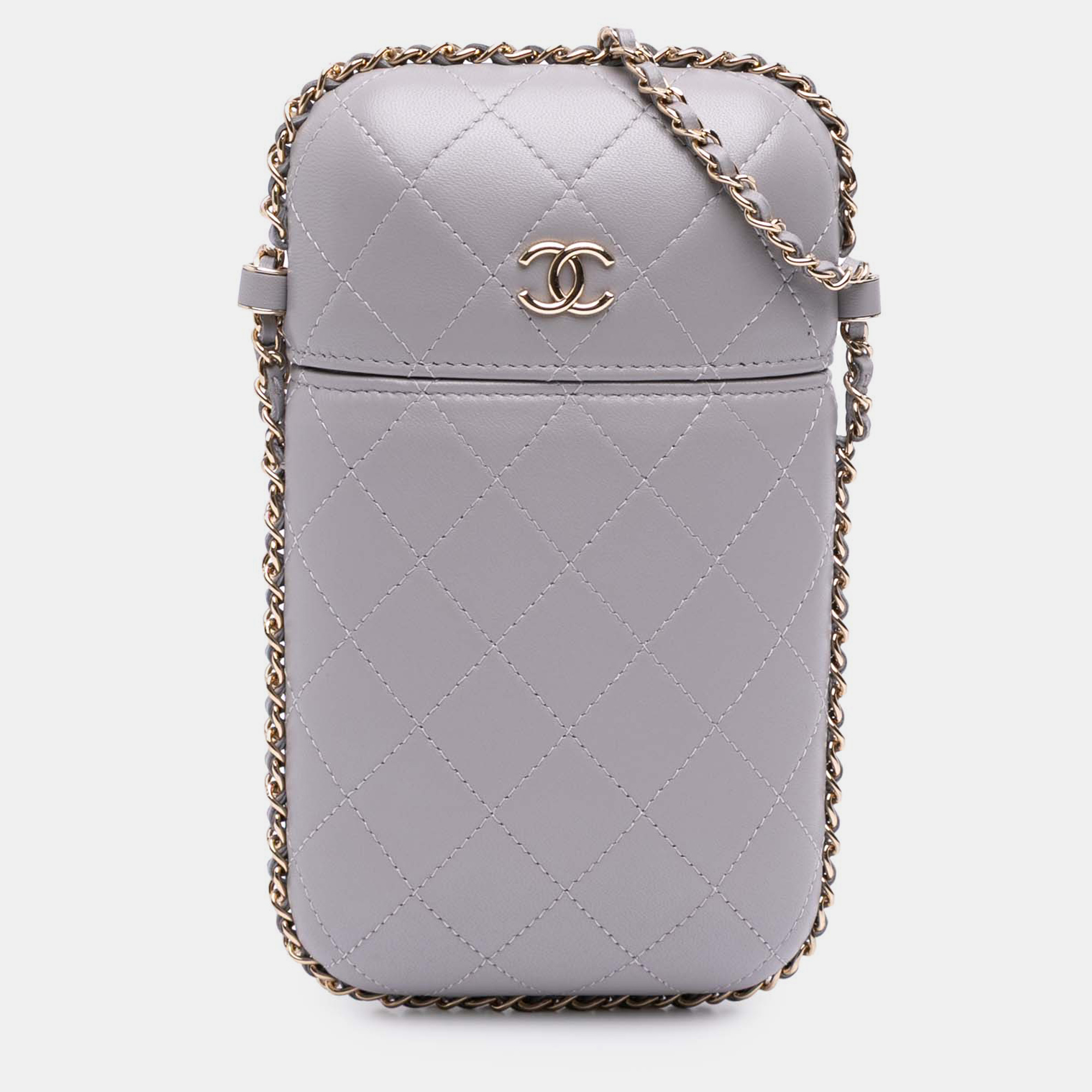 

Chanel Grey CC Quilted Lambskin Chain Around Phone Holder
