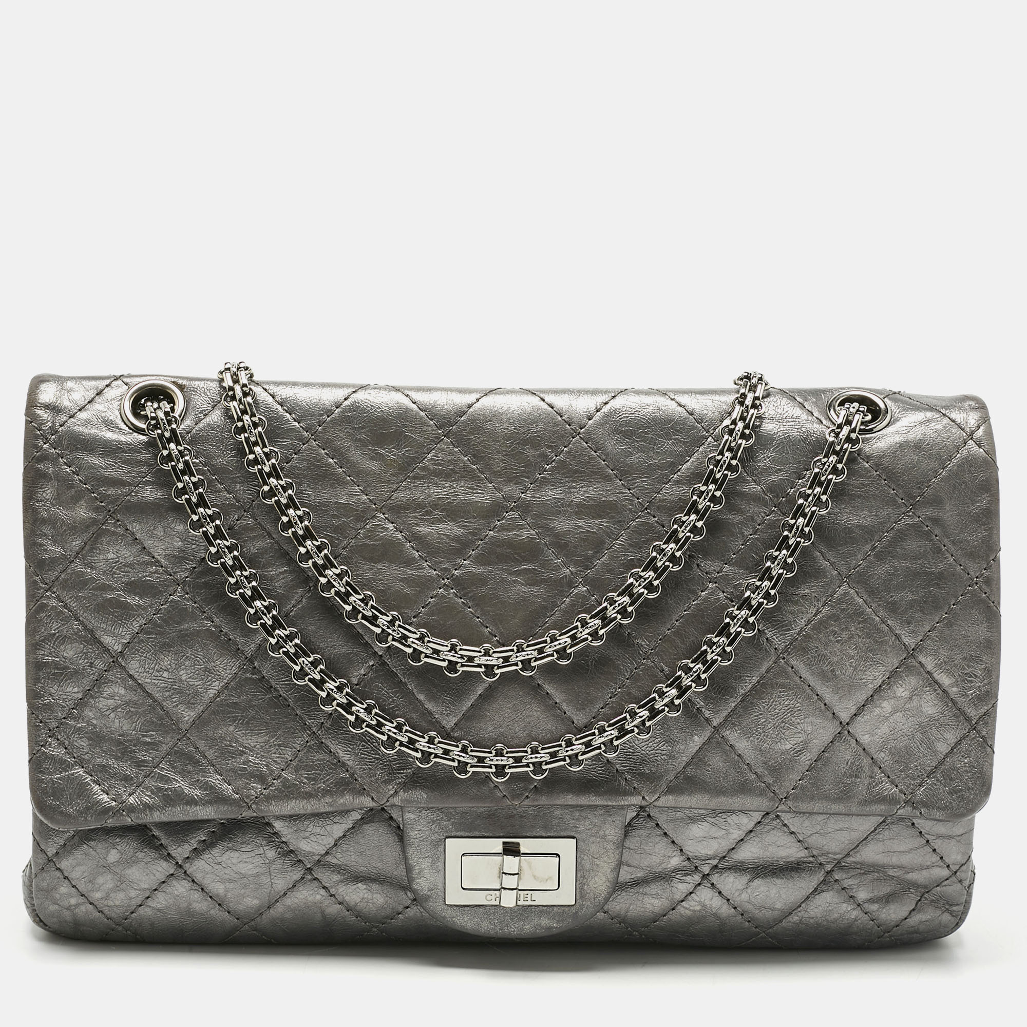 

Chanel Metallic Grey Quilted Aged Leather 227 Reissue 2.55 Flap Bag