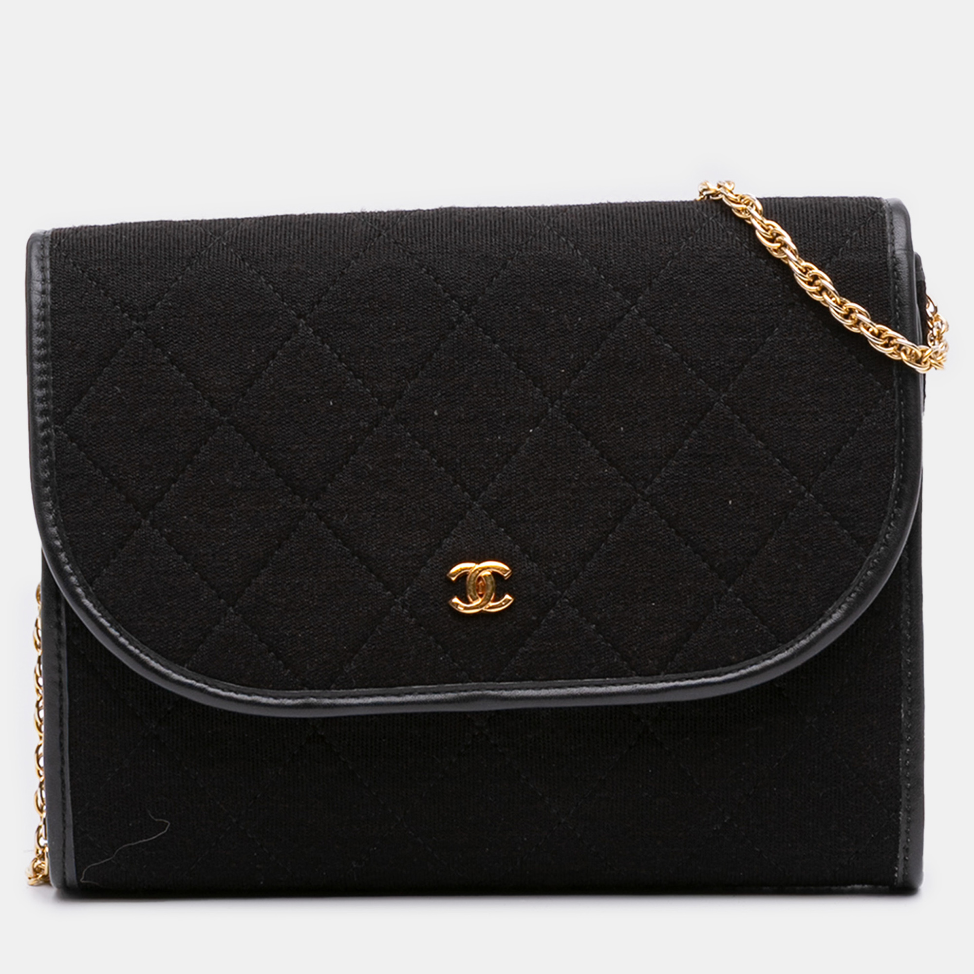 Pre-owned Chanel Black Cc Quilted Jersey Chain Flap