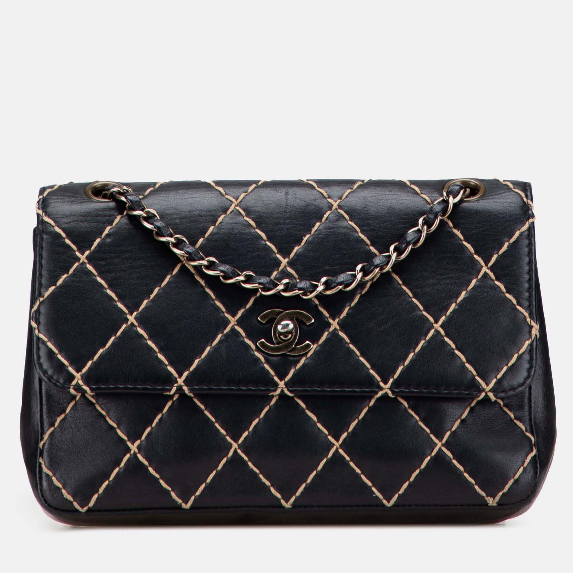 

Chanel Black CC Calfskin Wild Stitch Flap
