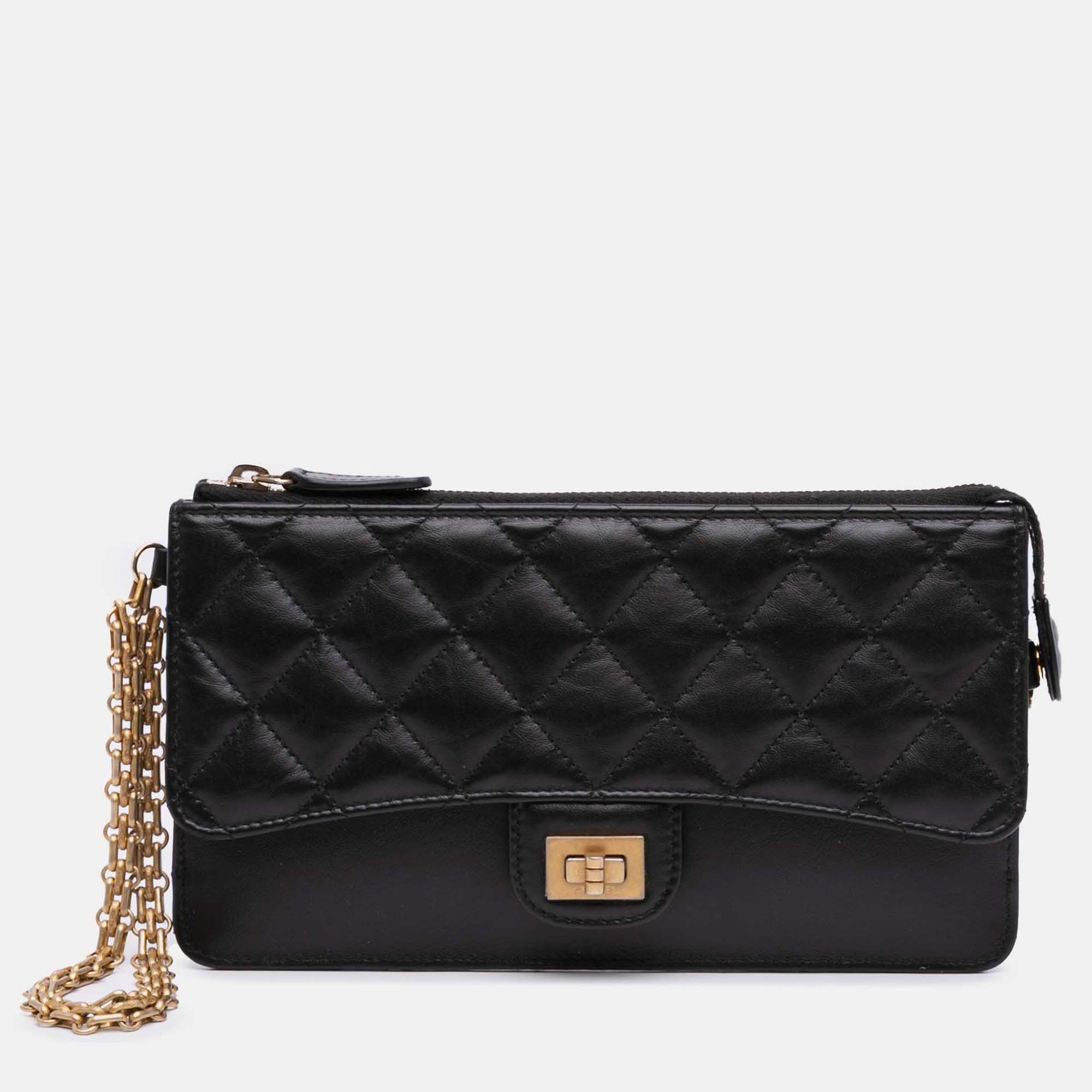

Chanel Black Quilted Aged Calfskin Reissue Pouch With Chain