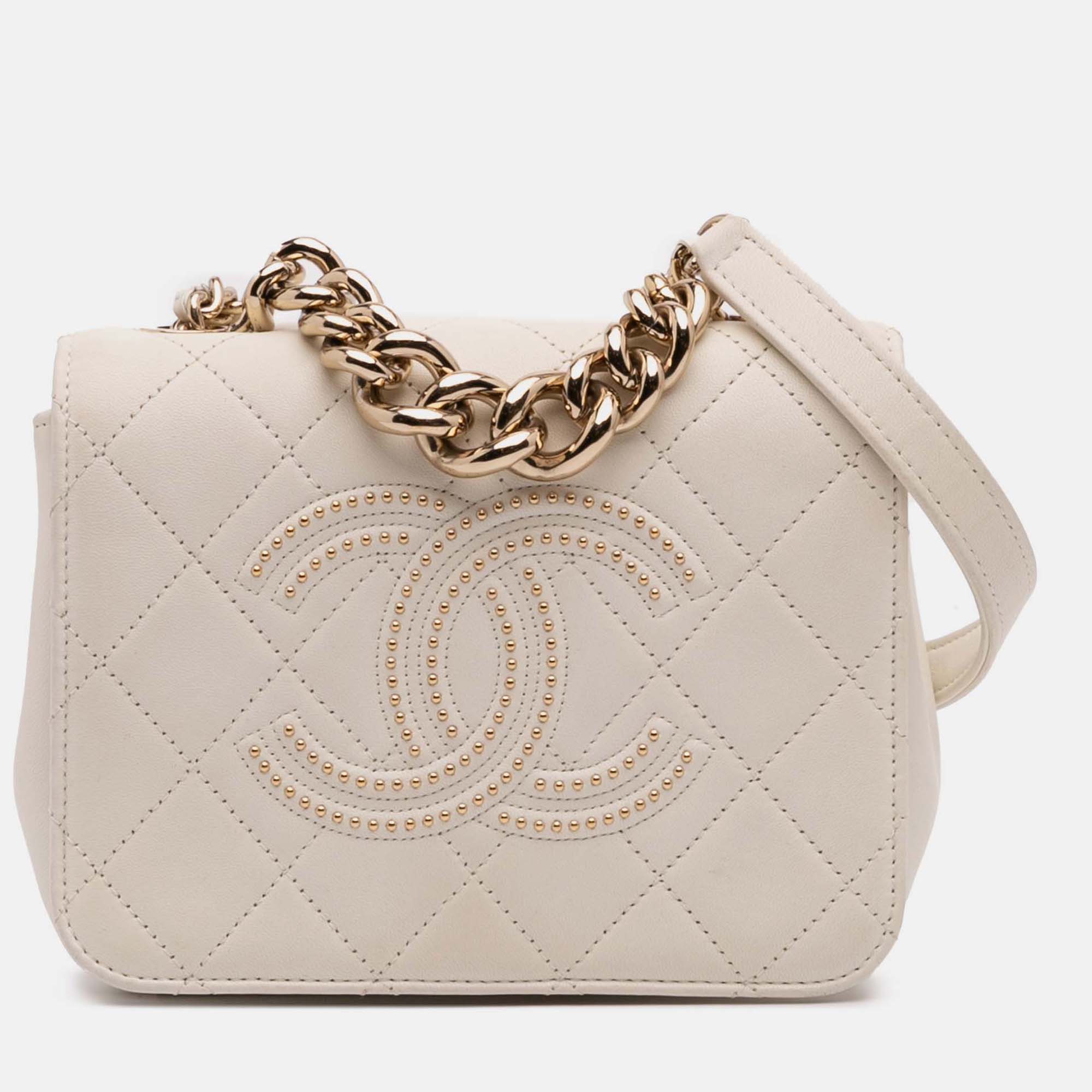 

Chanel Cream Quilted Lambskin Studded Beauty Begins Flap