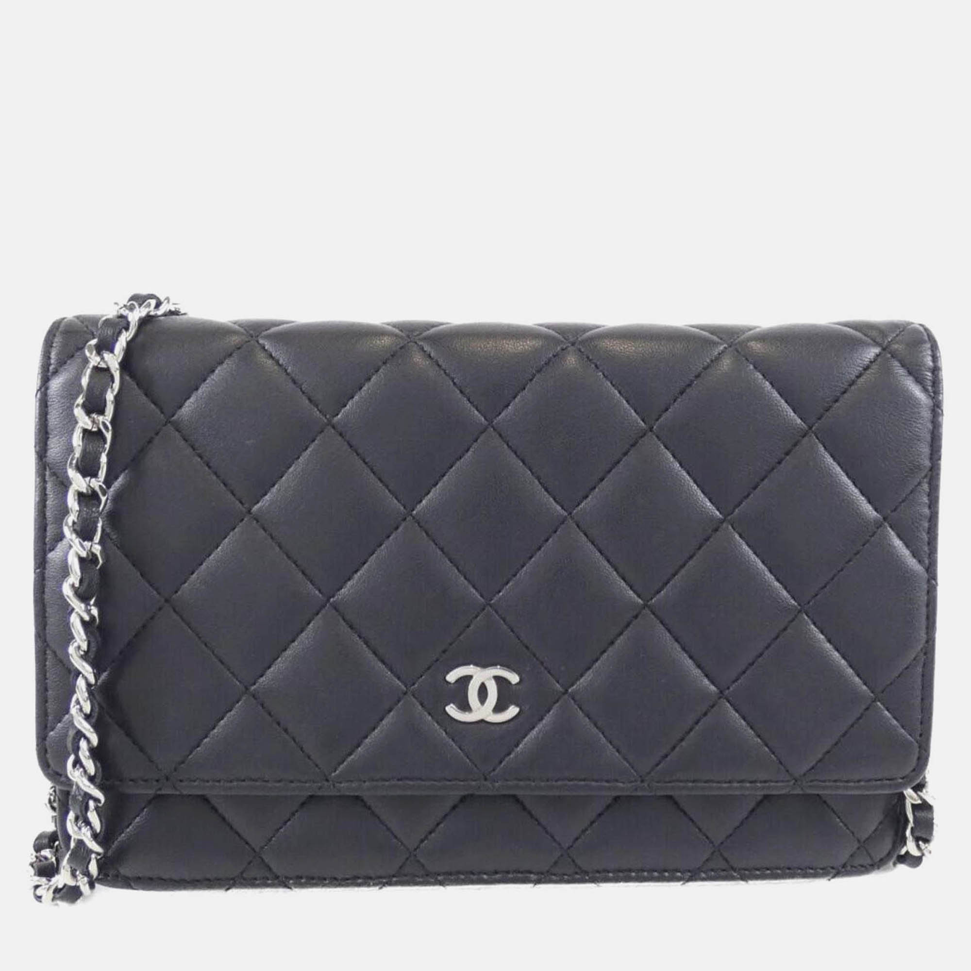 

Chanel Timeless Classic Black Lambskin Leather Chain Wallet Handbag