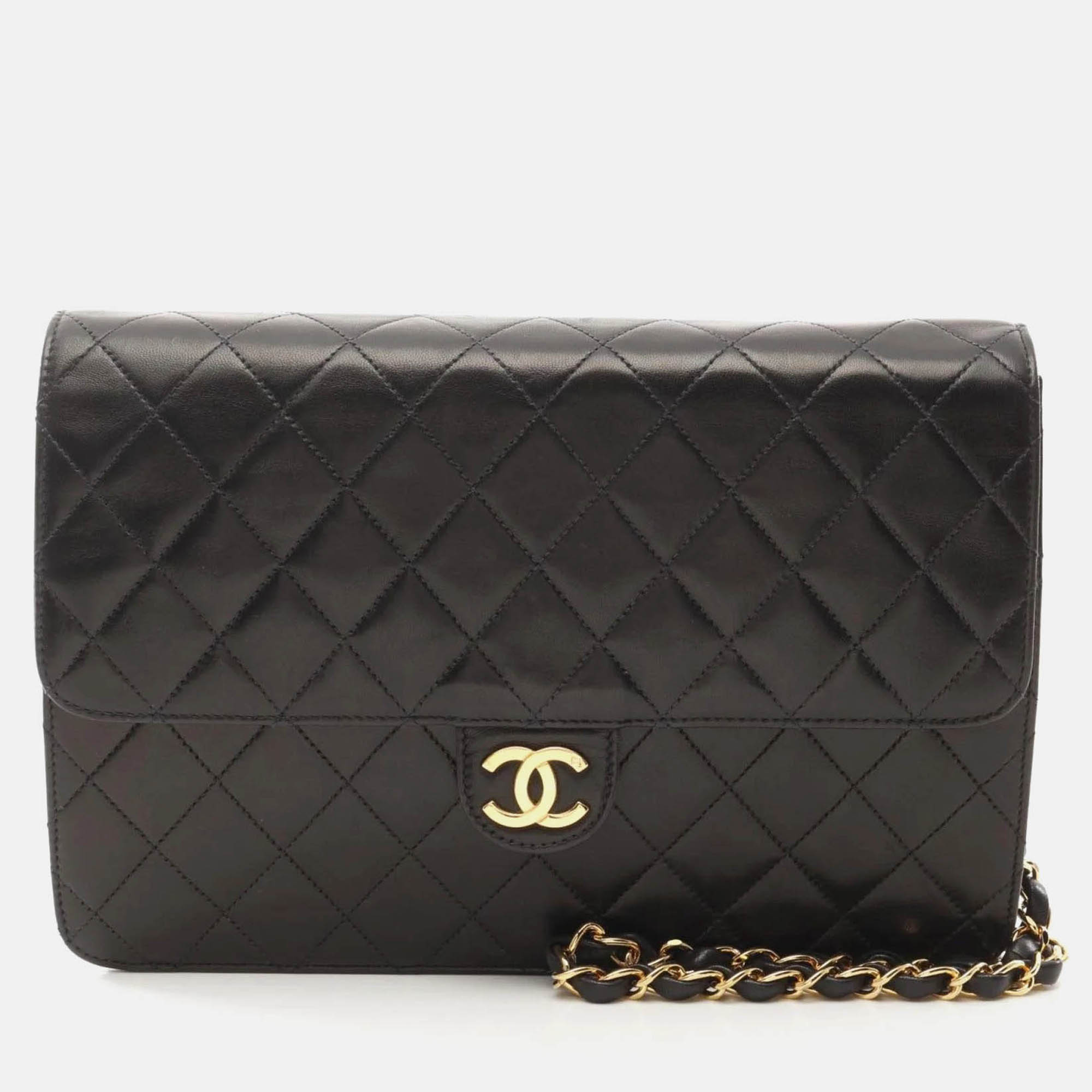 

Chanel Matelasse Single Flap Black Lambskin Handbag