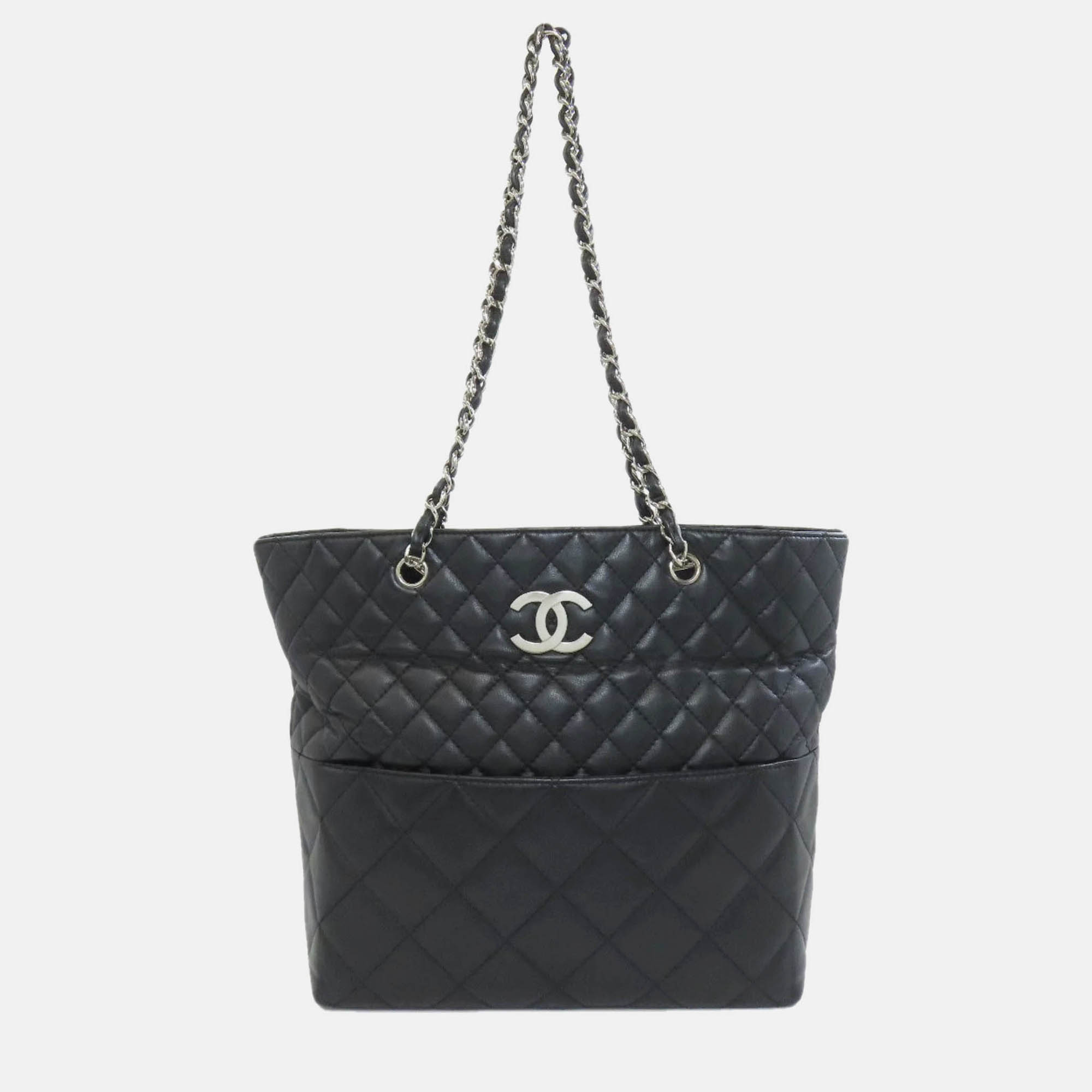 

Chanel Matelassé Coco Mark Black Lambskin Leather Tote