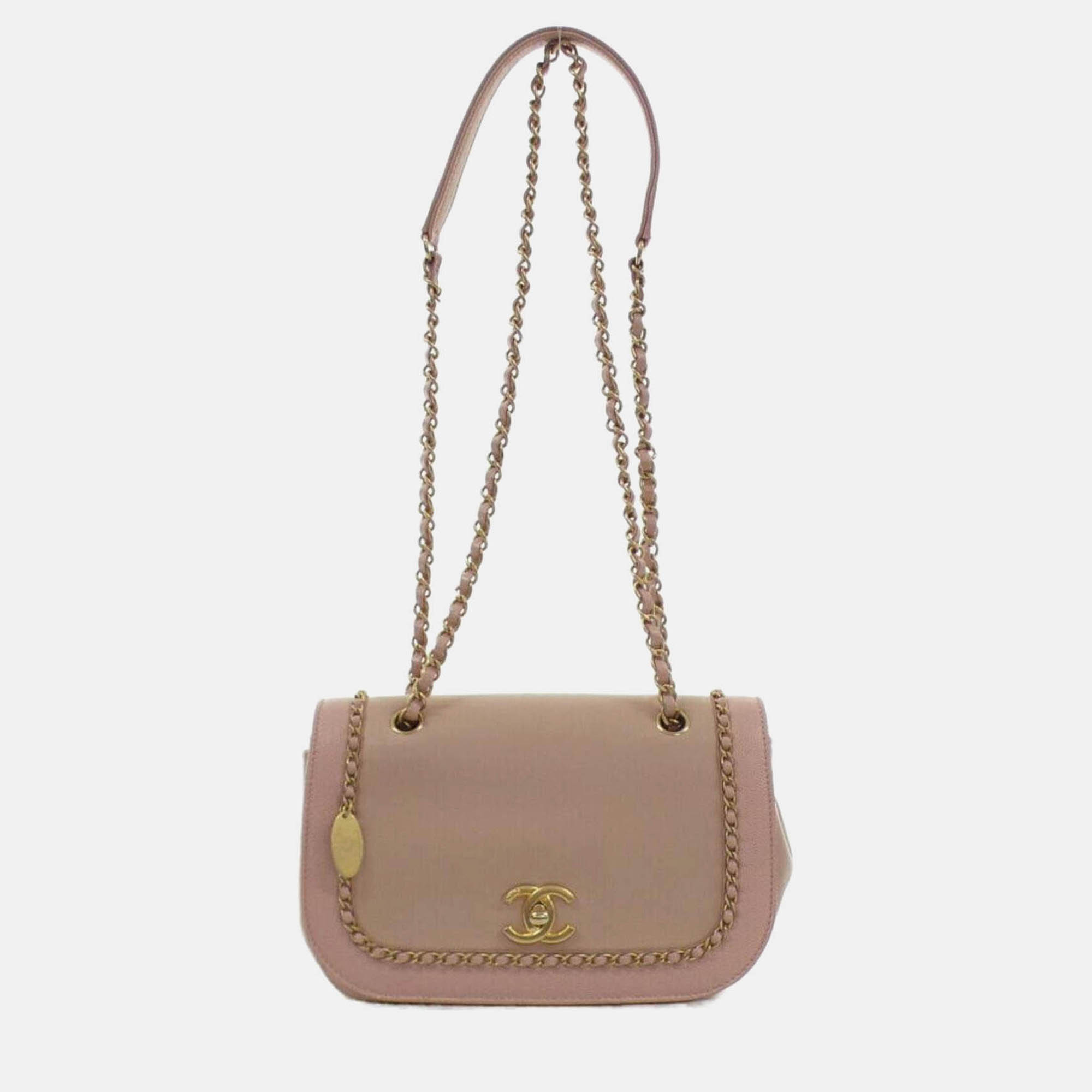 

Chanel Charm Pink Leather Shoulder Bag, Beige