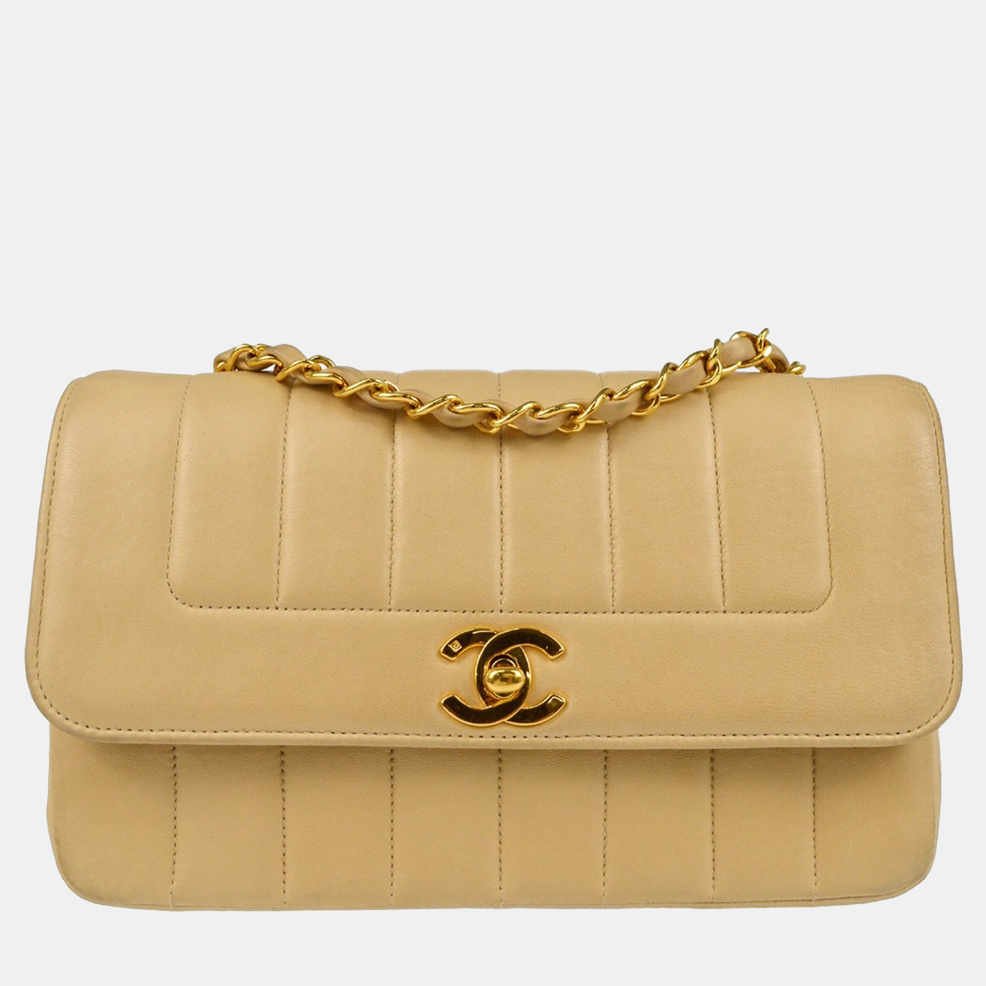 

Chanel Beige Lambskin Mademoiselle Single Flap Shoulder Bag