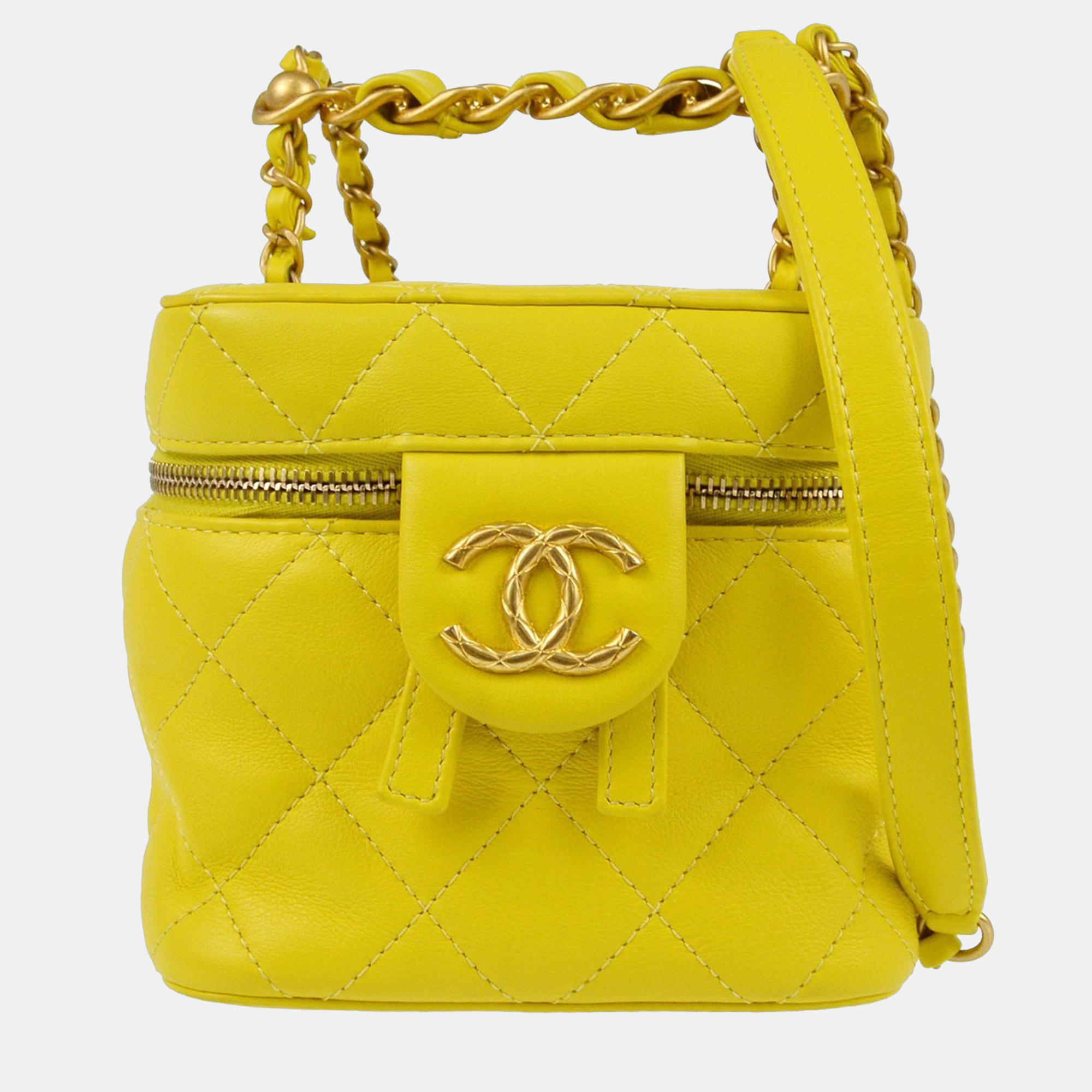 

Chanel Yellow Lambskin 2way Vanity Handbag
