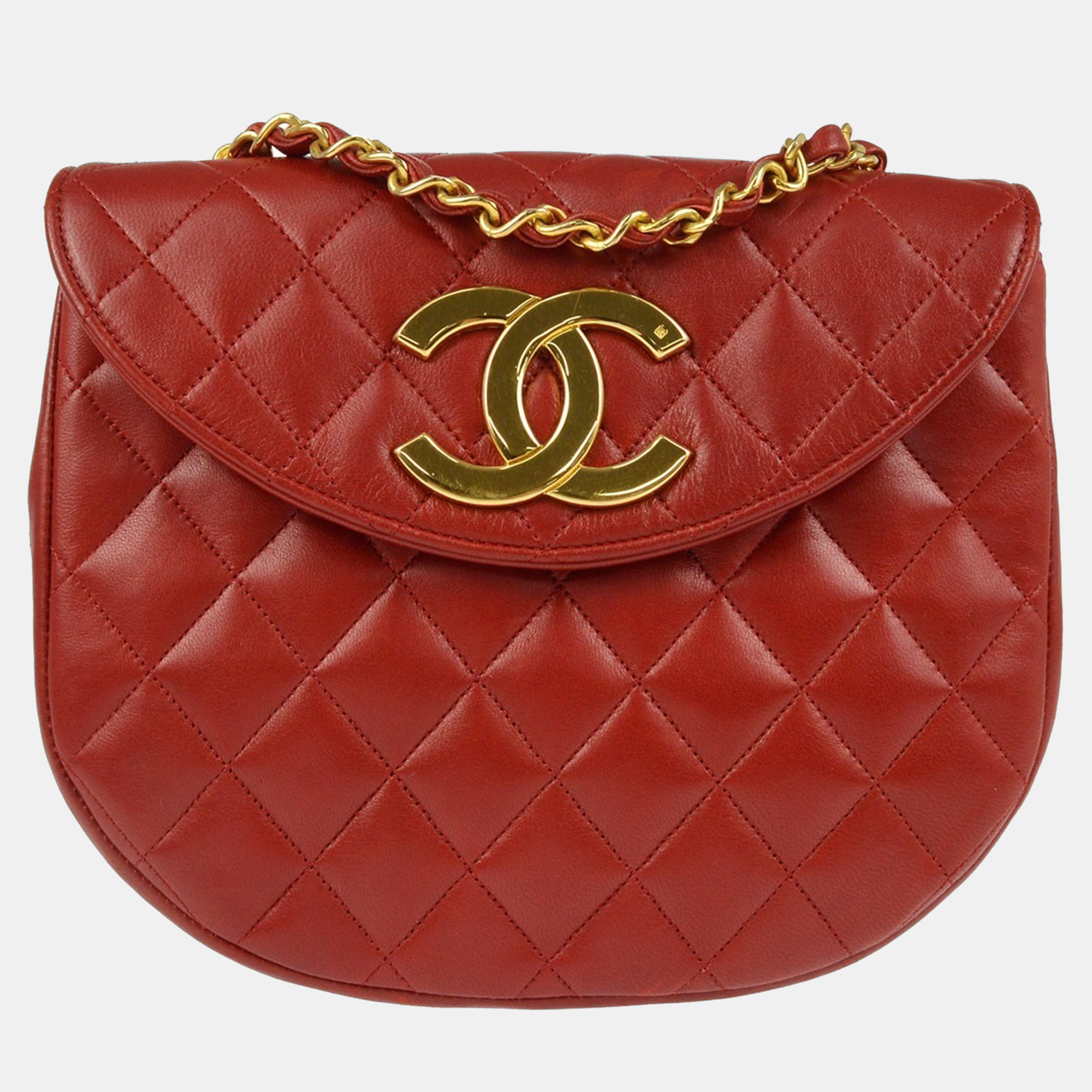 

Chanel Red Lambskin Single Flap Shoulder Bag