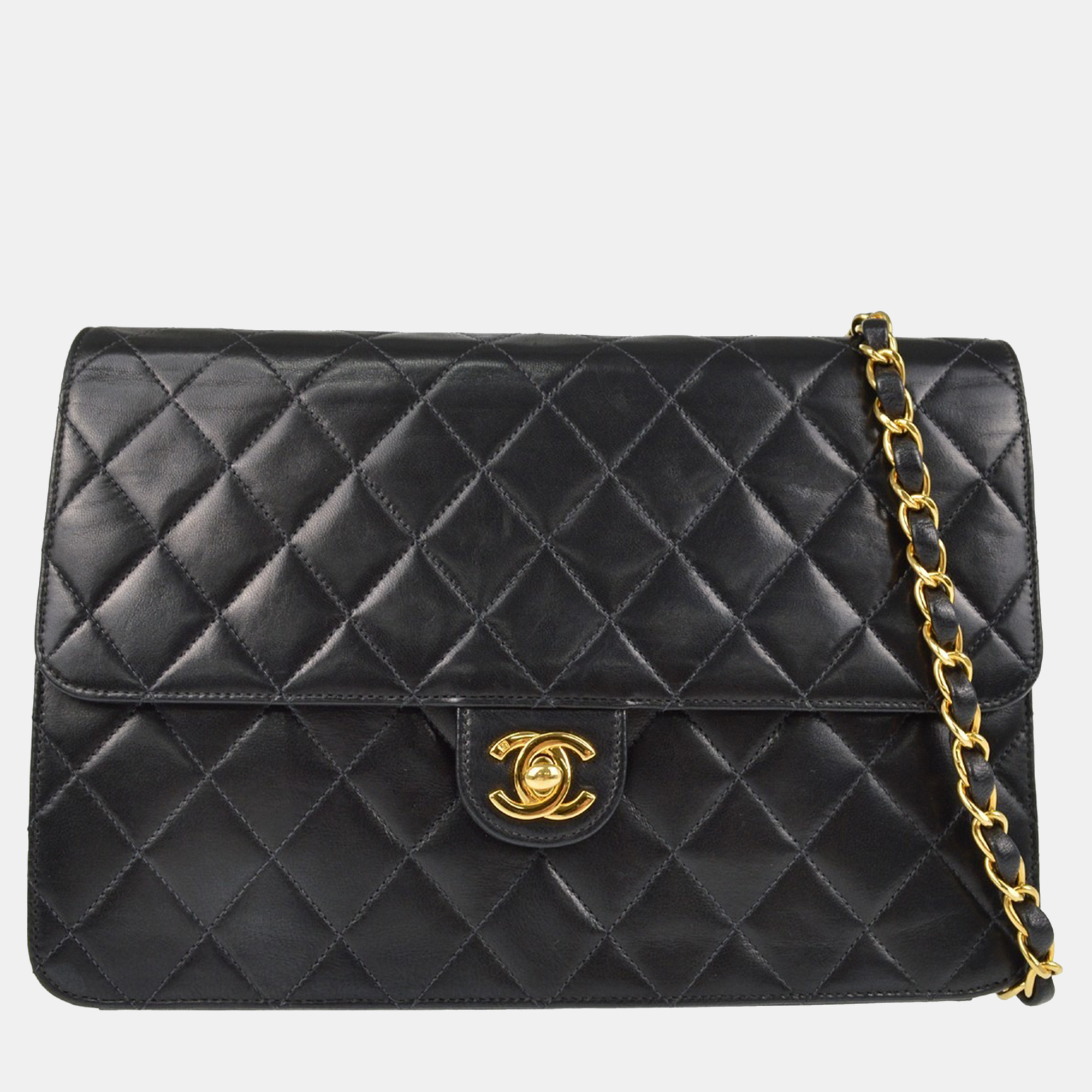 

Chanel Turnlock Flap Medium Black Lambskin Leather Shoulder Bag