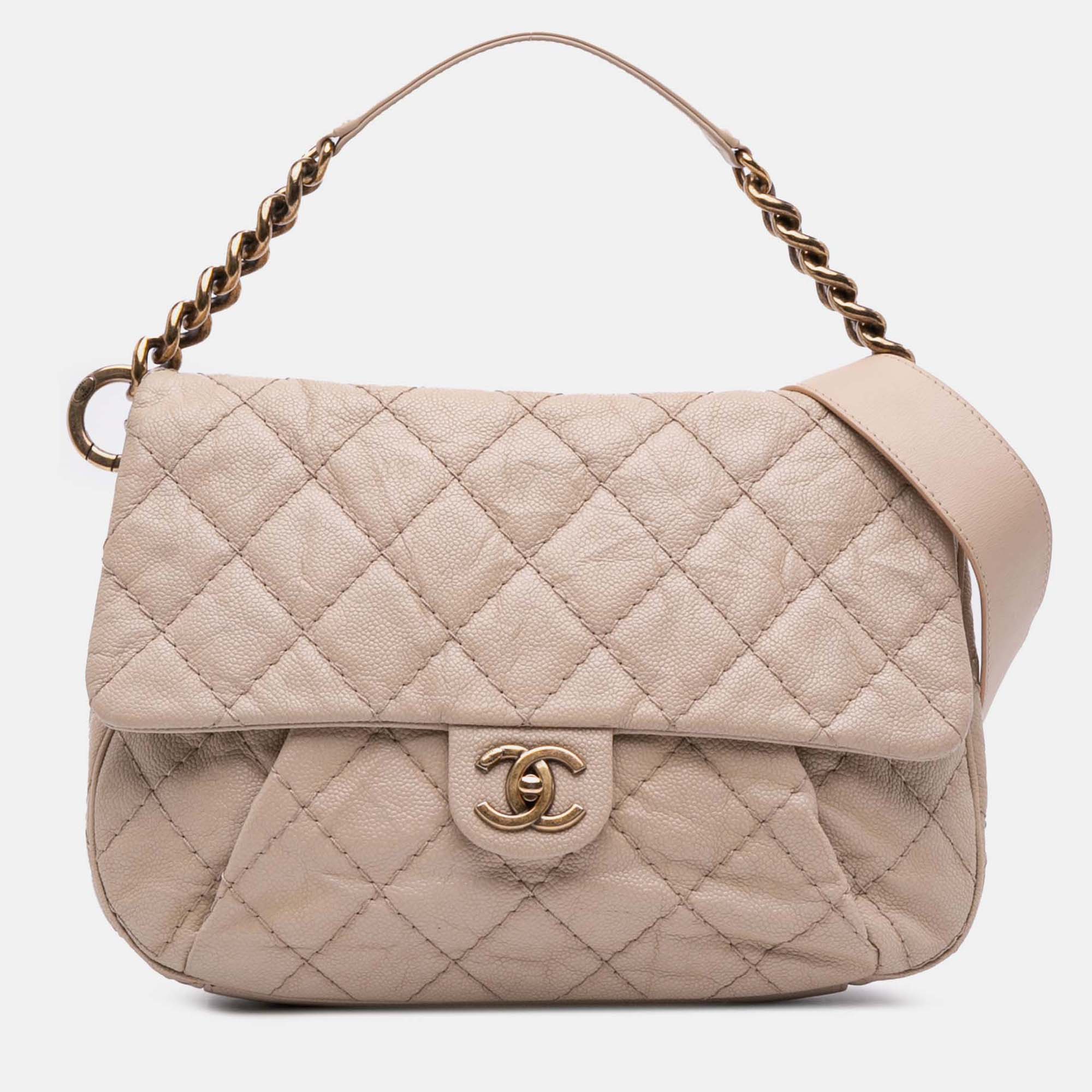 

Chanel Brown Medium Quilted Caviar Coco Pleats Messenger Flap